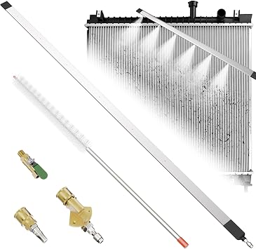 4500PSI 47" Radiator Cleaning Wand, High Pressure Washer Tool with 6-Hole Nozzle & Cleaning Brush, Extra Long Stainless Steel Cleaner for Car Truck RV HVAC Condenser 120cm