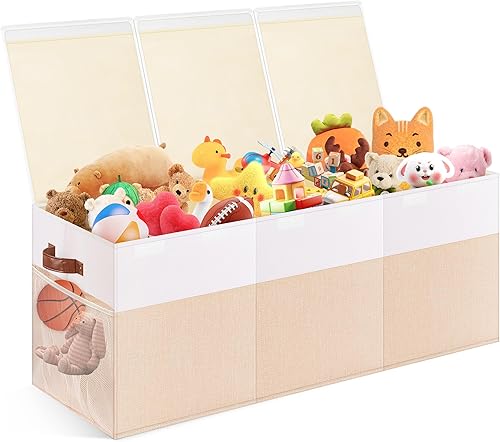Miniatura 1 de Caja de almacenamiento de juguetes extra grande con tapa, cesta organizadora de juguetes plegable y resistente con divisor para niños, niñas,