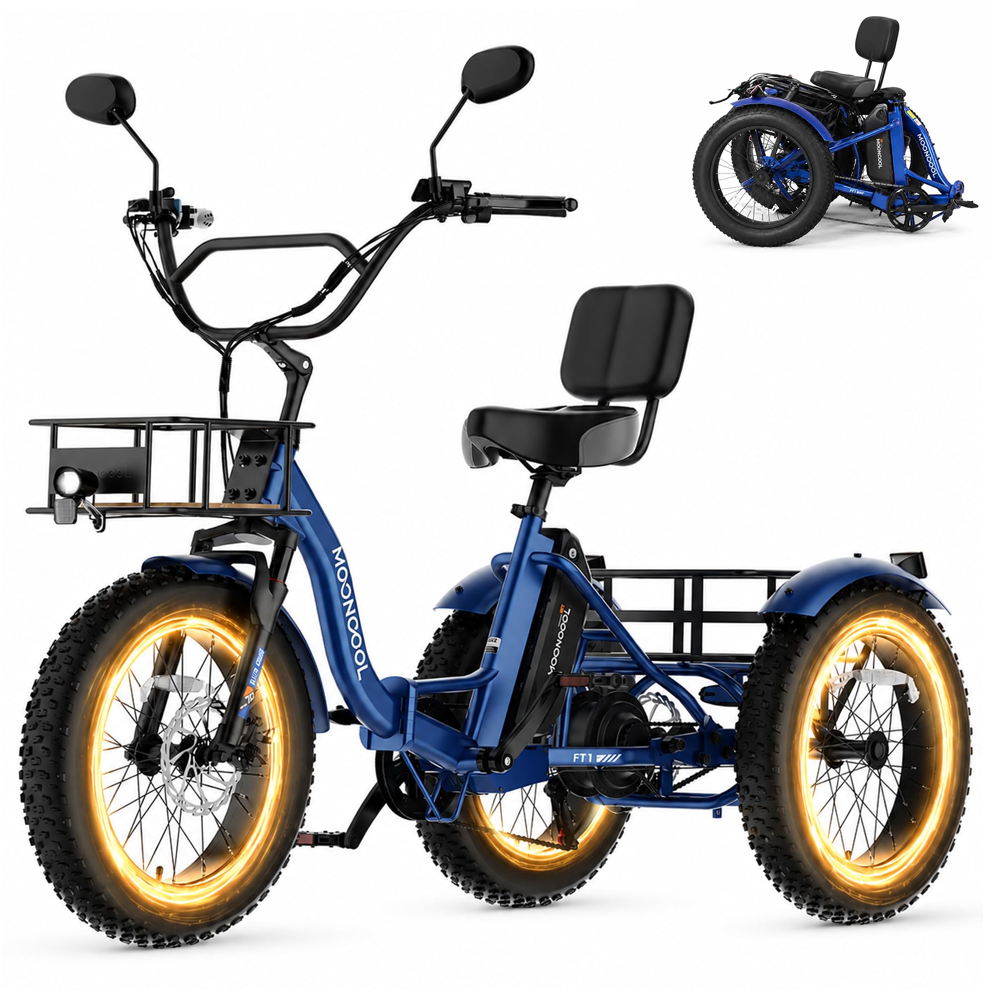 MOONCOOL Electric Tricycle with fat tires in Navy Blue