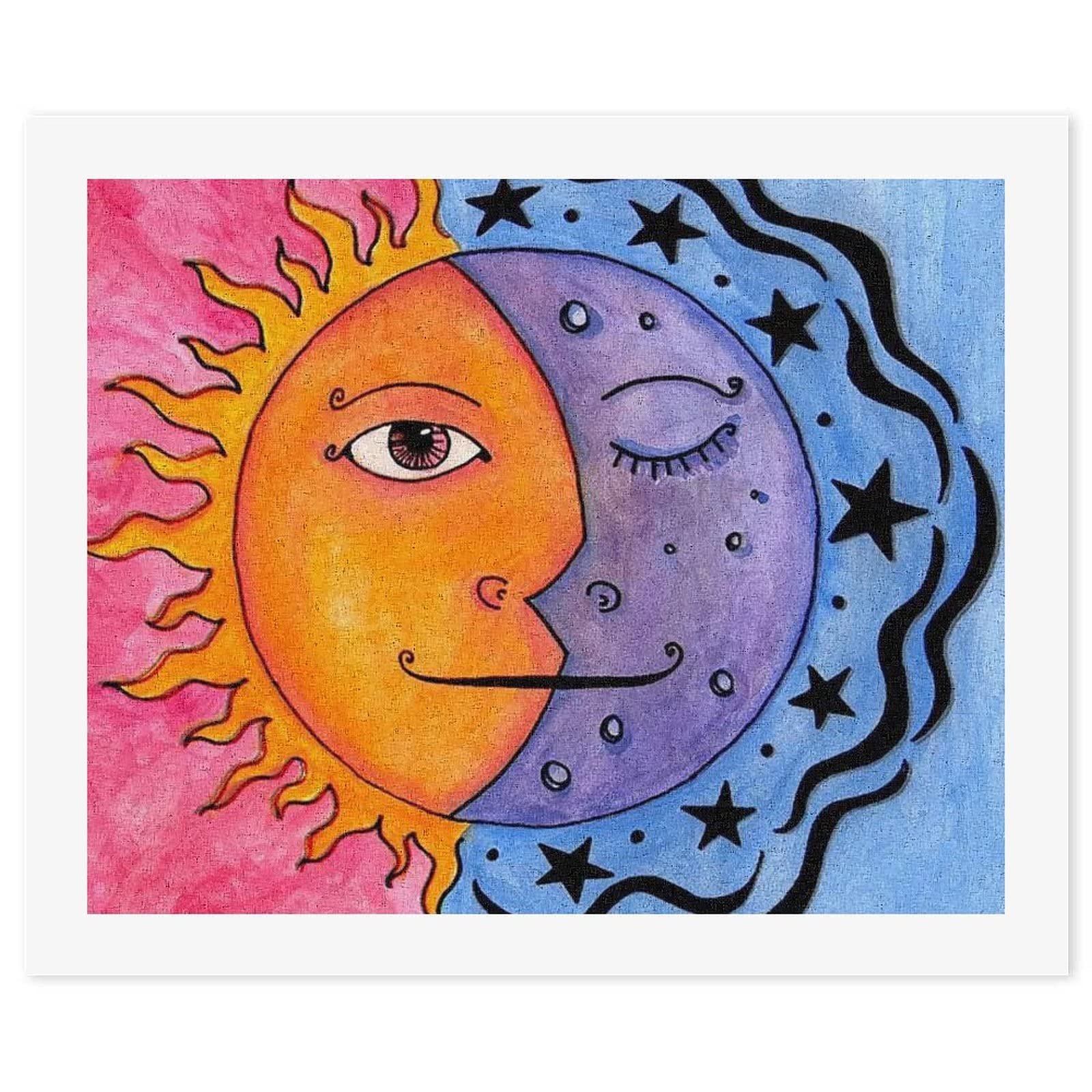 Amazon.co.jp: 数字油絵 絵画 太陽と月 数字塗り絵 フレームレス 油絵