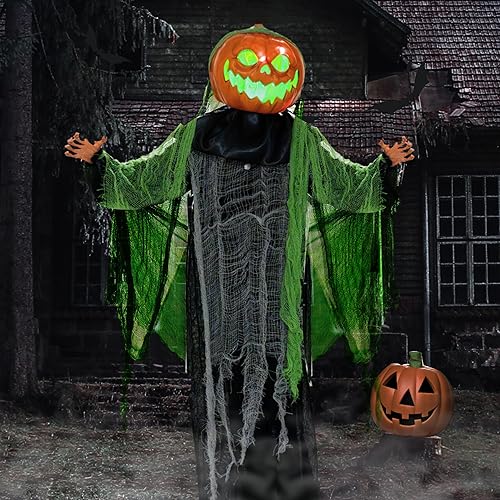 Miniatura 1 de Hourleey Decoraciones de Halloween para exteriores, calabaza fantasma iluminada de 6 pies con activación de sonido, decoraciones de calabaza