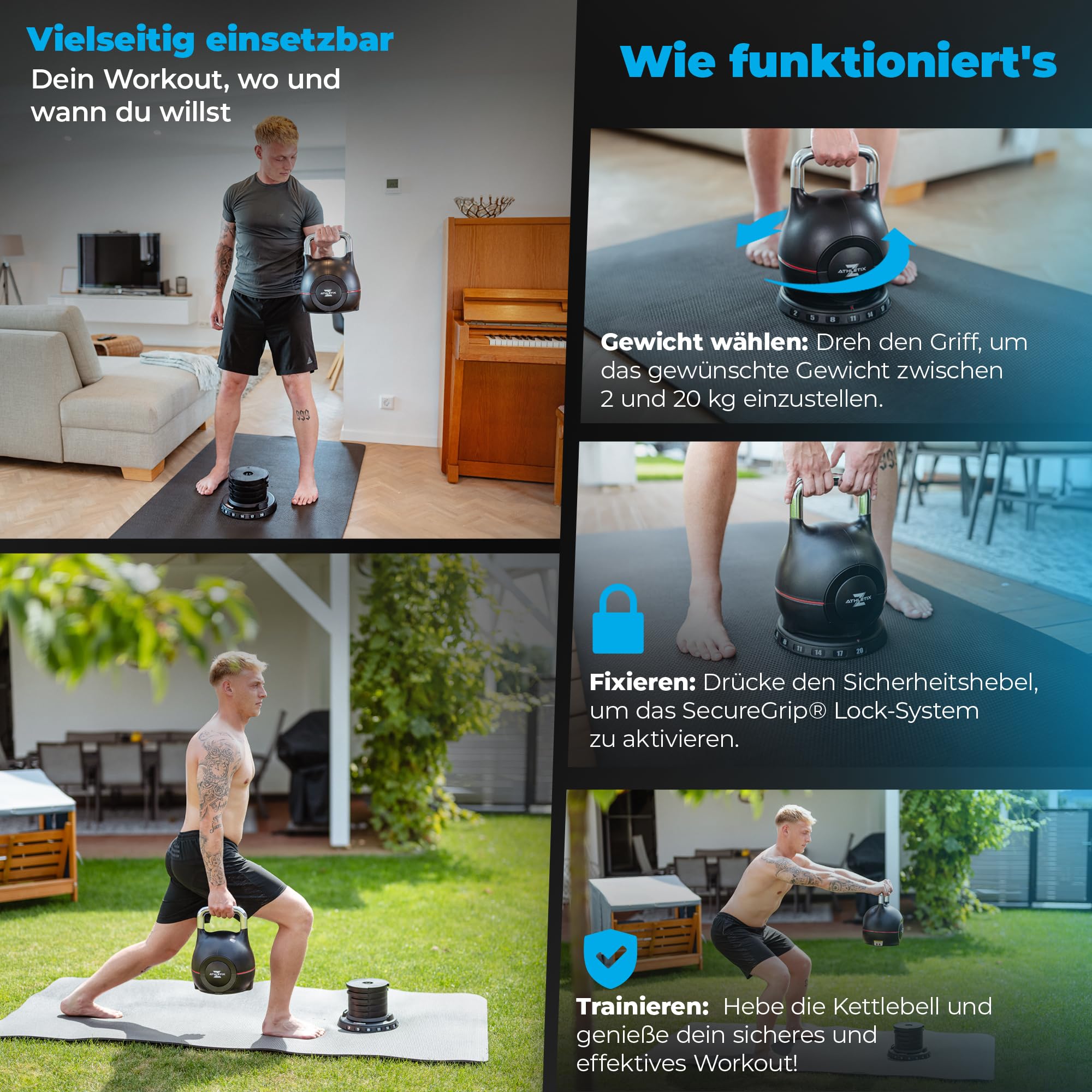 Z ATHLETIX Kettlebell Verstellbar [2-20kg] - Kettlebells-Set Mit