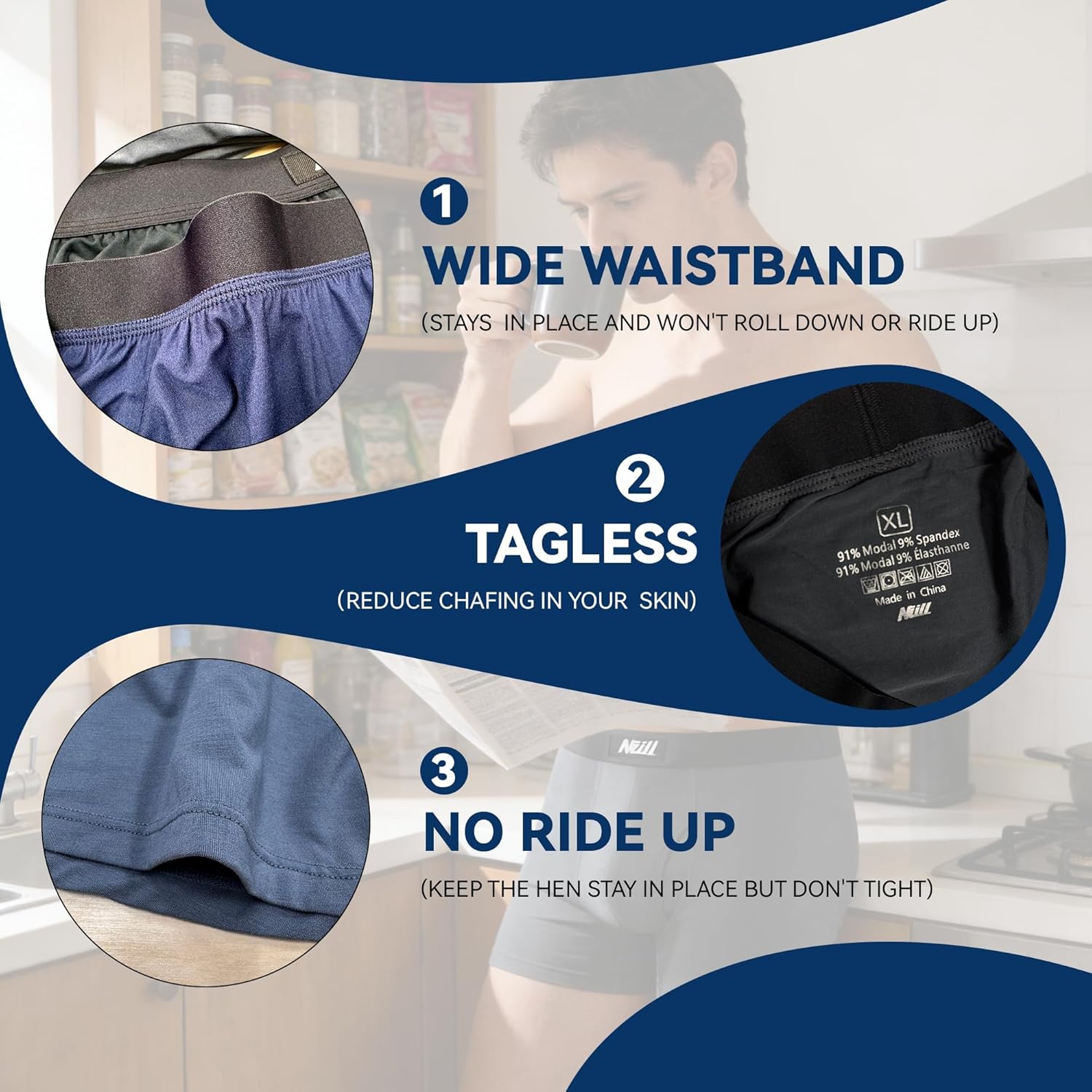 Men‘s Ultra Soft Trunks with Fly, Modal Microfiber Underwear, Moisture Wicking Boxer Briefs Short Leg, 4 Pack - Image 5