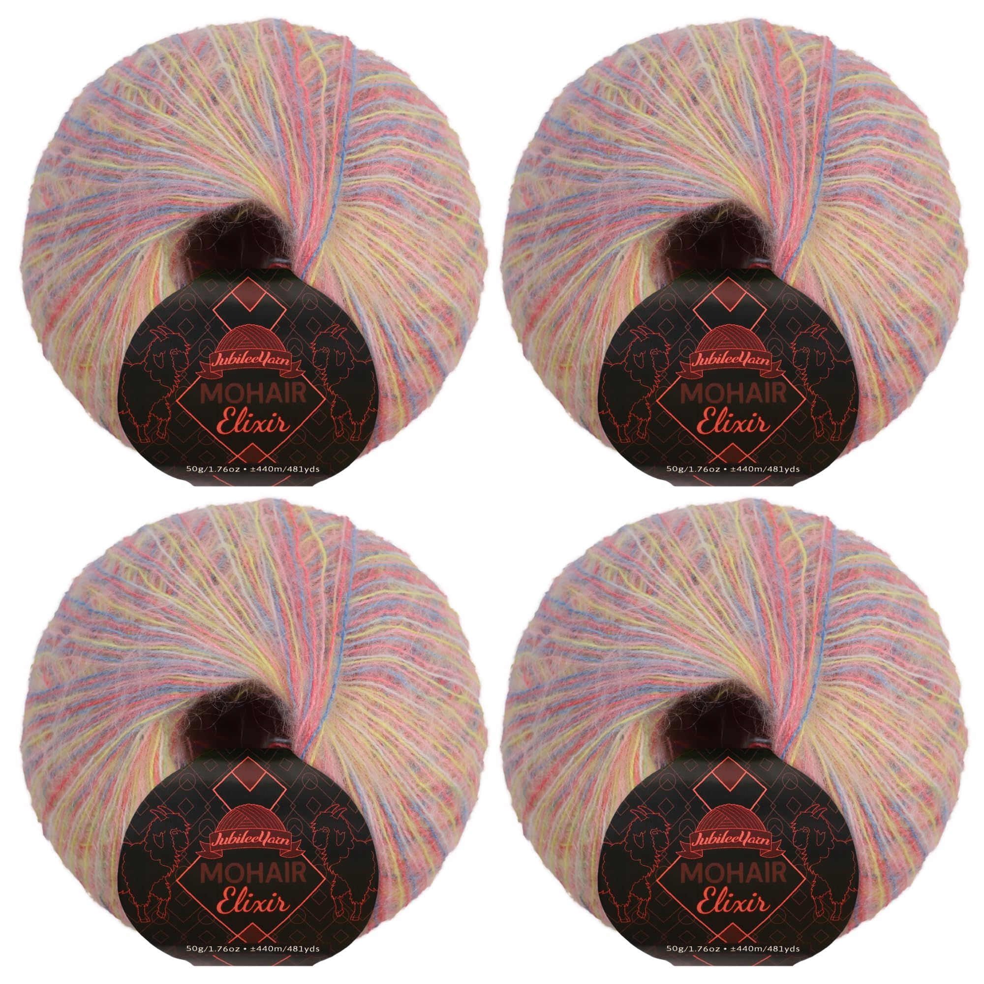 JubileeYarn Mohair Elixir Yarn - 50g/Skein Baby Wool Blend - Tequila Sunrise - 4 Balls — image 1