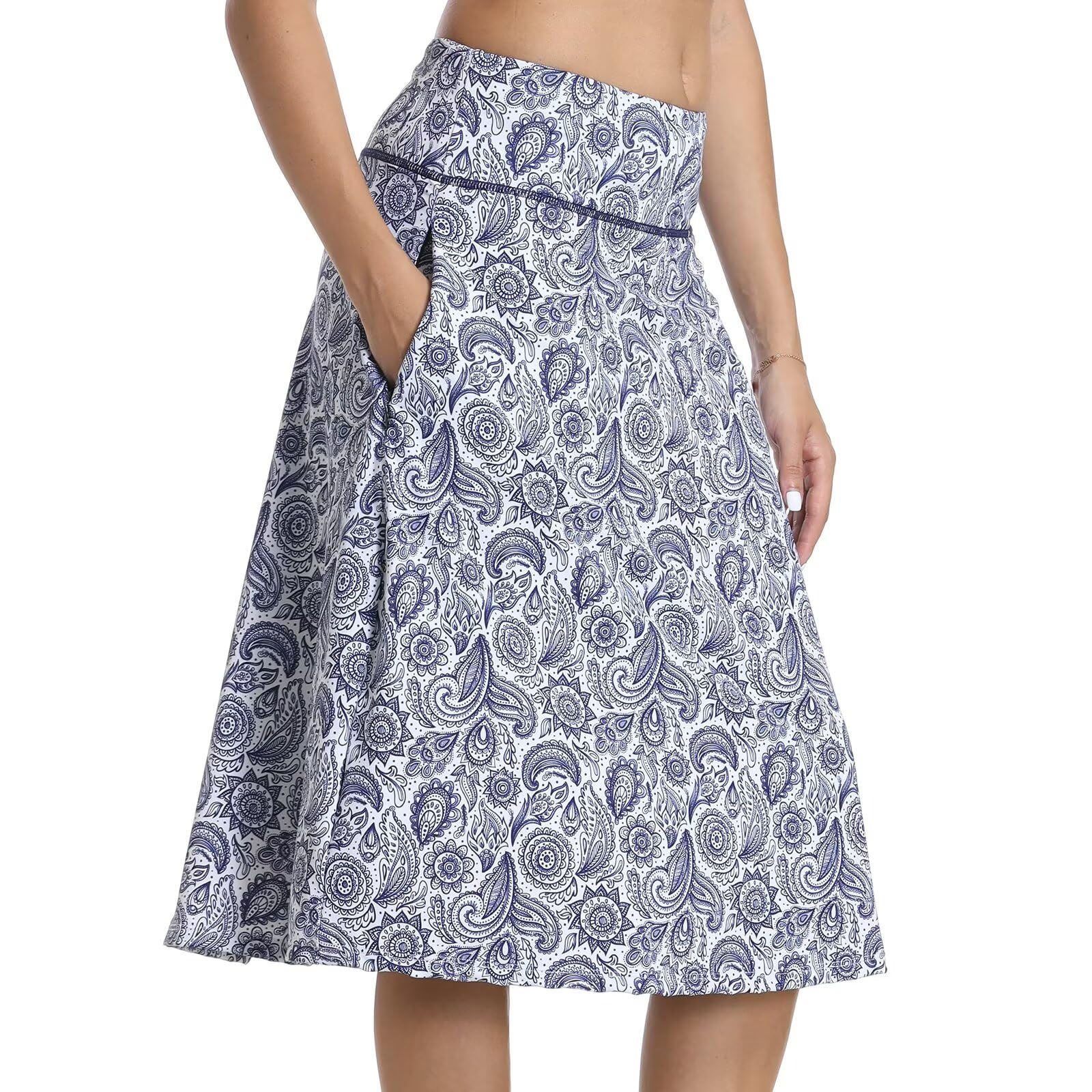 Jupe mi-longue mi-longue pour femme avec jupe-short intégré Cordon de serrage dissimulé Poches zippées Convient pour le travail décontracté