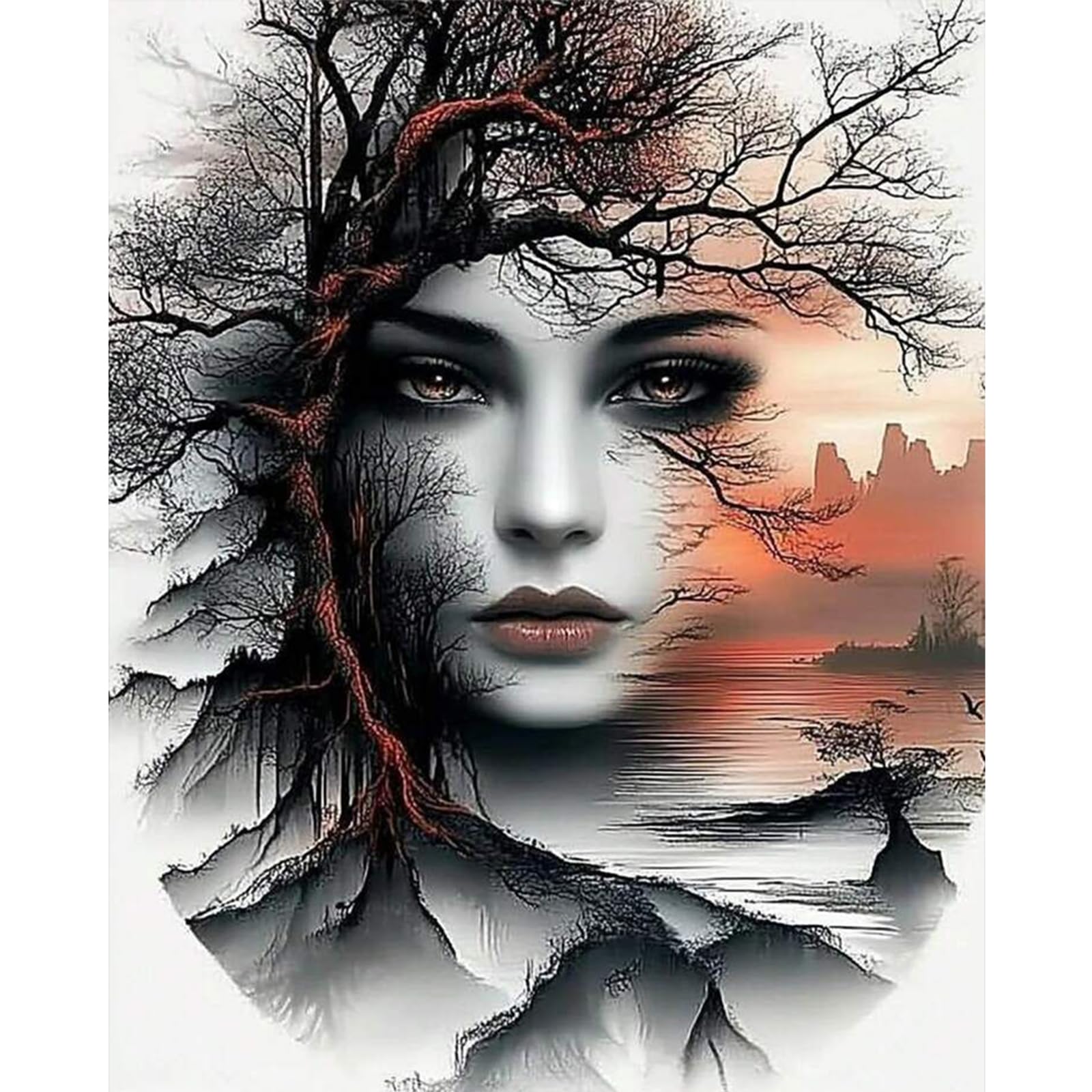Poetrydraw Sunset Mountain Lady 11Ct Diy Cross Stitch Embroidery Kit 15.75X15.75in Starter Craft Kit For Beginners & Adults