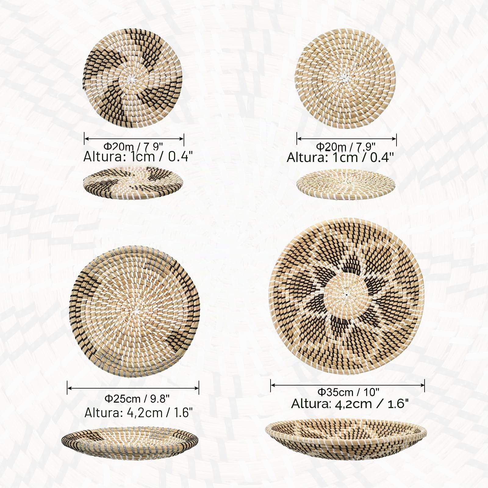 sourcing map (4uds Cestas para Pared Decoración Bohemia Pared Cesta Mimbre