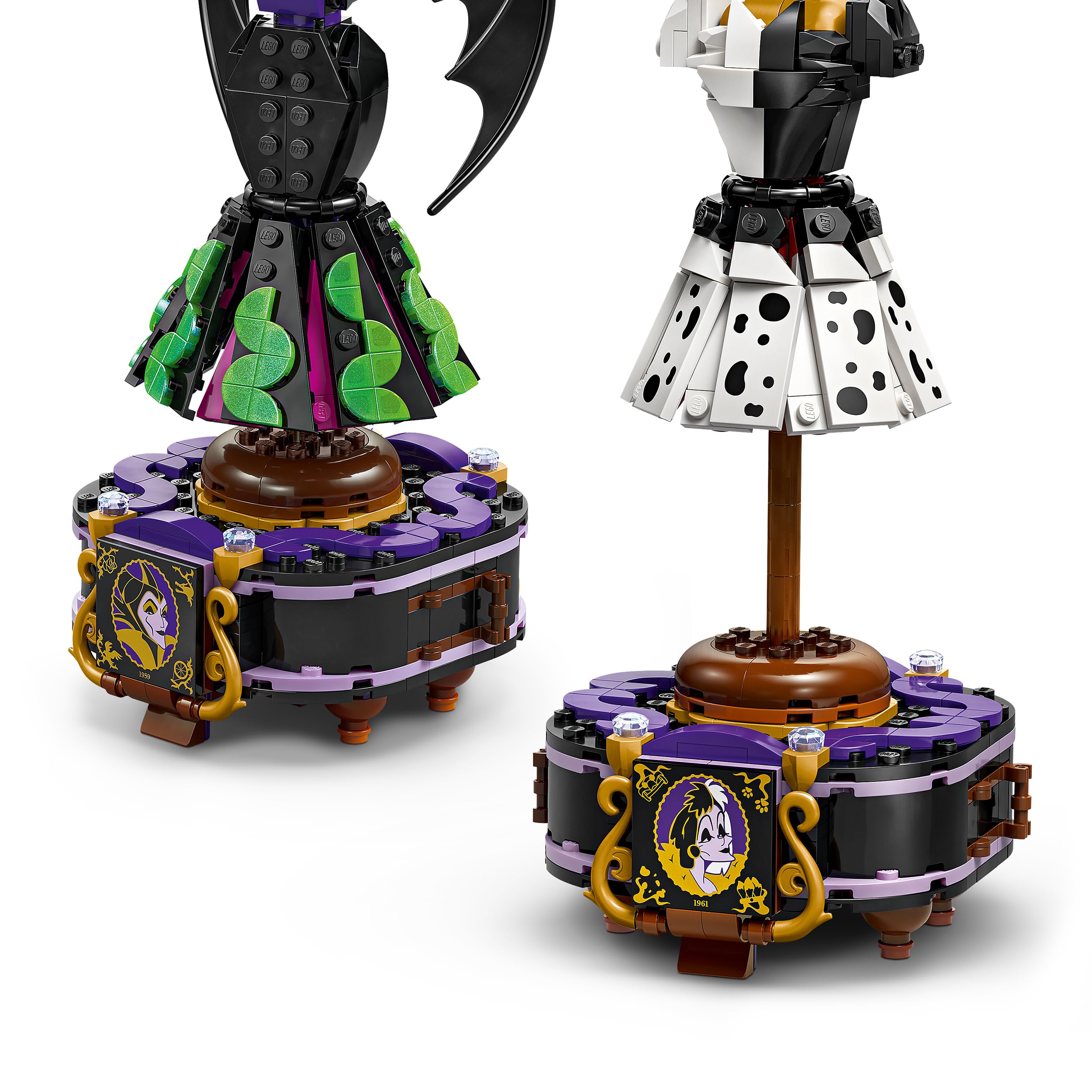 LEGO ǀ Disney Suknie Diaboliny i Cruelli De Mon 43262 | 2 sukienki i 2 minilaleczki, zabawka dla 9-latki, kreatywny prezent dla fana Disneya, zestaw klocków dla dzieci, 524 elementy