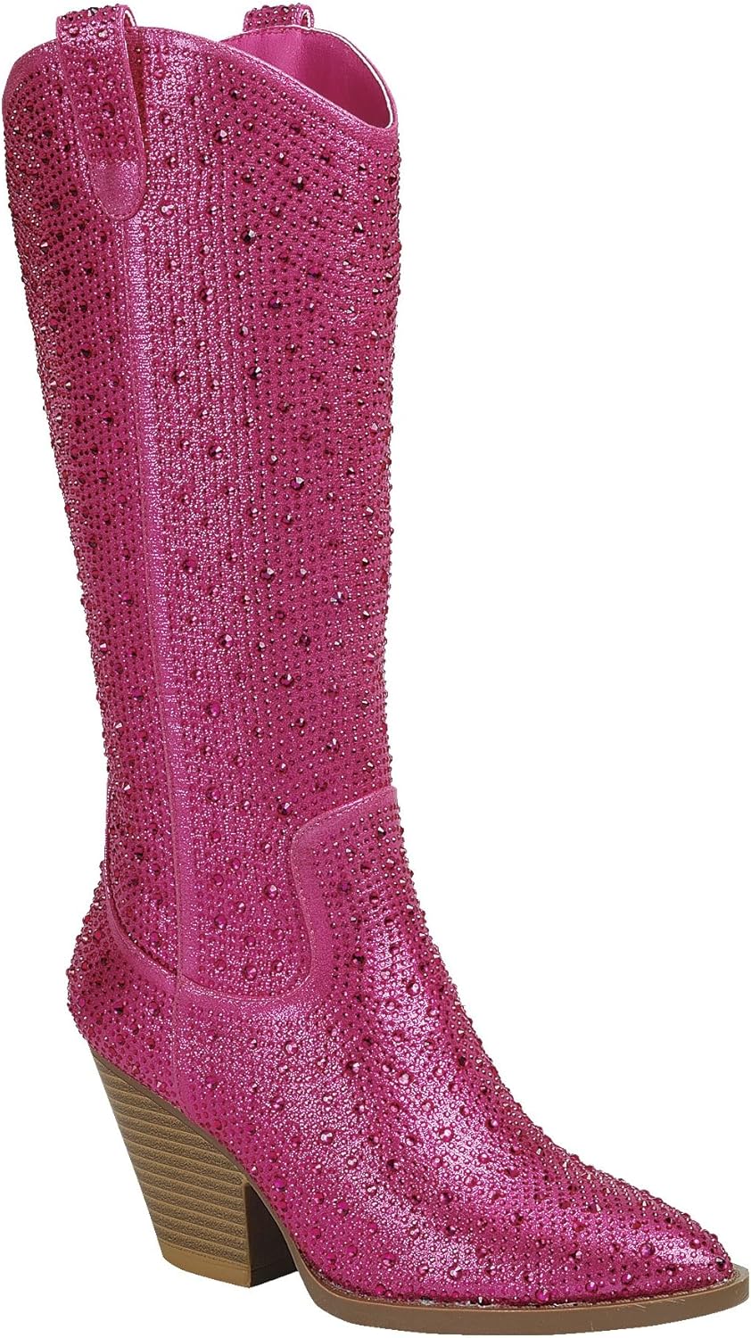 ABSOLEX Women Western Cowgirl Cowboy Pointed Toe Rhinestone Knee High Boots - 第 39/64 張圖片