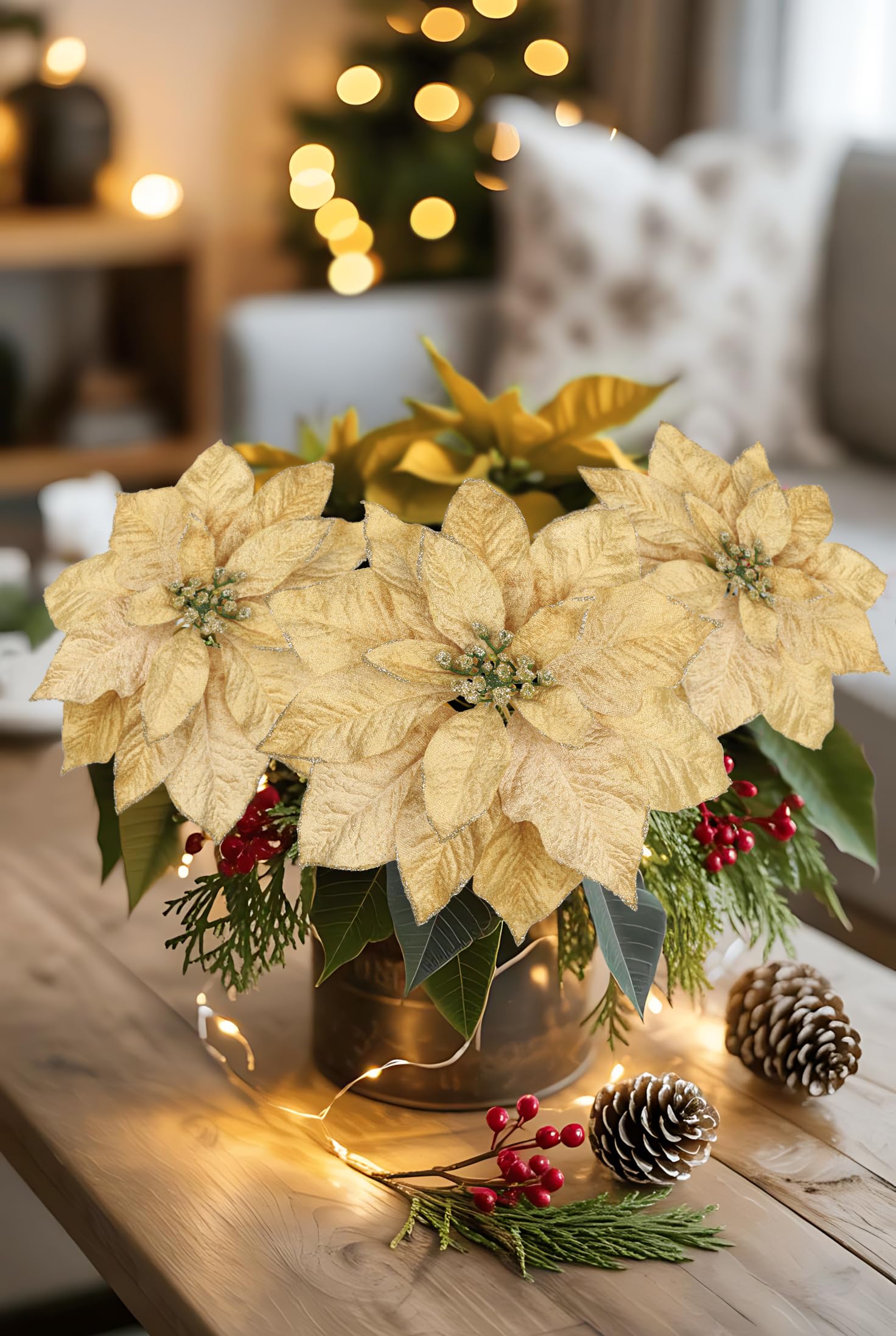 Amazon.de: Arborus 3 STK Kunstblumen Weihnachten 70 cm Weihnachtsstern  Knstlich fr Weihnachtsbaum Deko Knstliche Weihnachtsblumen fr Vase  Weihnachtsdeko Adventsdeko Winter Deko Innen Wohnung Landhaus Dekor