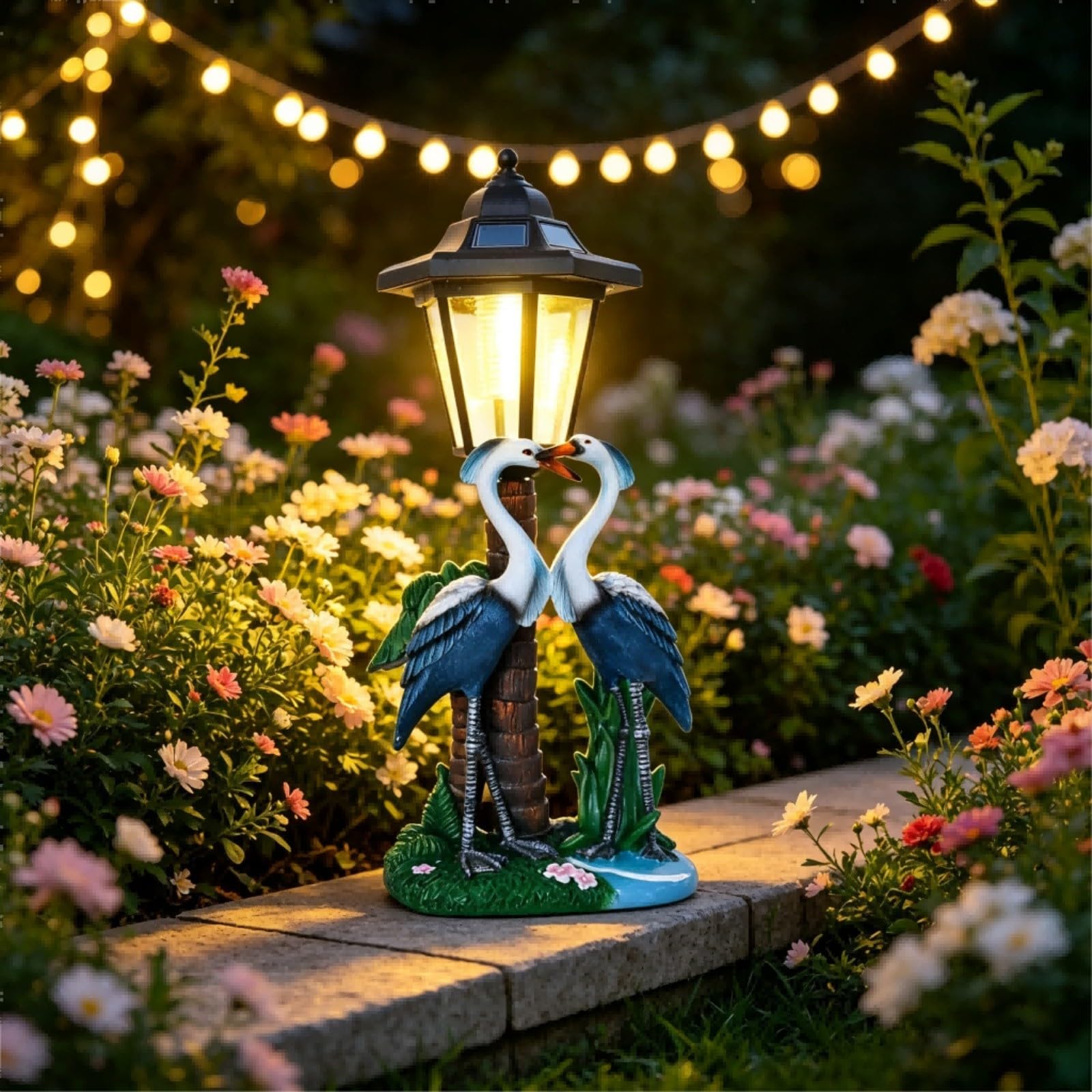 Statuetta a forma di uccellino solare impermeabile, statua in resina con luce notturna per giardino, prato, cortile, decorazione esterna