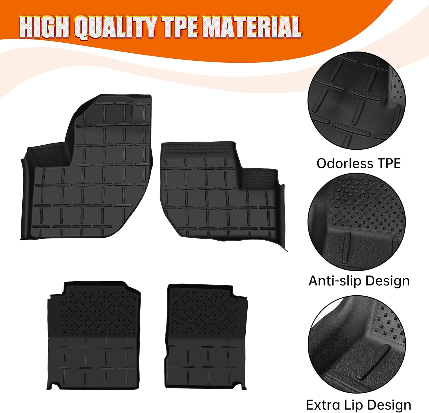 TPE Floor Mats Compatible with 2021-2025 Yamaha Wolverine RMAX4 1000; 2018-2020 Yamaha Wolverine X4 850 Accessories Anti-Slip Front Row Floor Slush Liner All Weather Protection (4PCS)