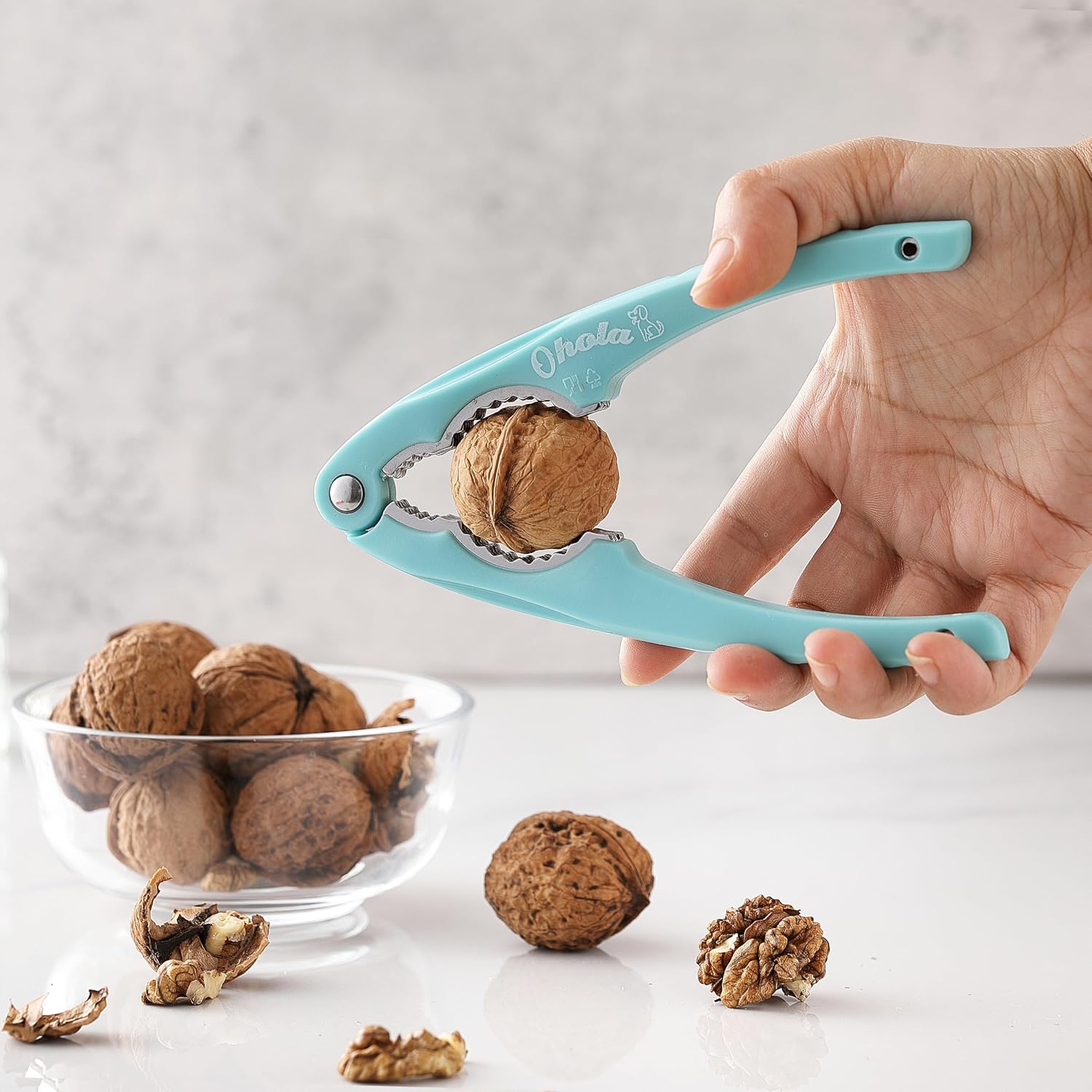 2PCS NutCracker, OHOLA Stainless Steel Nut Crackers for All Nuts, Nutcracker Tool for Walnet, Pencan, Chestnut, Crab, Lobster and More, Ergonomic Handle (Stylish Pattern, Orang + Blue)