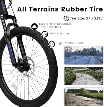 24/26/27.5 Inch Mountain Bike, Front and Rear Absorbers, Mechanical Disc Brakes, 21 Speeds High-Carbon Steel Frame, MTB Bike for Trail Snow Commuter City Road