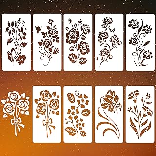 大きな花の咲くステンシルセット(9つのデザイン、13x7インチ)壁や木材にペイントするための再利用可能なローズリリーの花のつぼみテンプレートガーデンフェンス家具キャンバスホームデコレーションDIYアートクラフト用