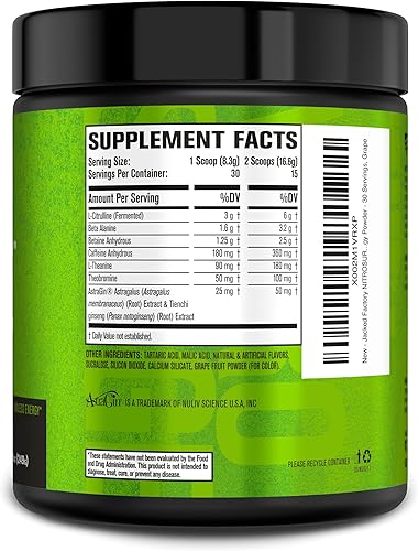 Miniatura 51 de Jacked Factory - Suplemento preentrenamiento Nitrosurge - Energía, aumento de la fuerza, concentración clara, bombeo intenso - Polvo energético