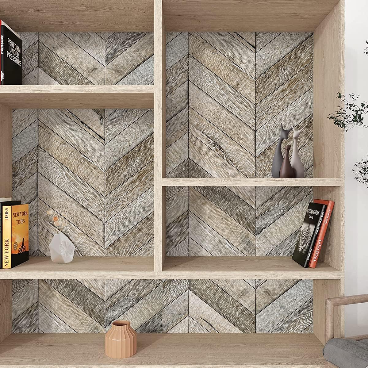 Jeweluck Wood Shiplap Peel and Stick Wallpaper Herringbone Contact Paper 17.7”×118.1” Rustic Wood Wallpaper Peel and Stick Backsplash Textured Removable Wall Paper for Countertop Decorative Vinyl