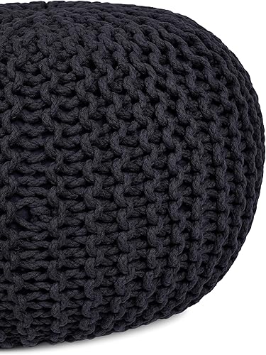 Miniatura 4 de BIRDROCK HOME Puf redondo otomano | Taburete con patas trenzadas de algodón con relleno de bolsa de frijoles | Reposapiés boho para sala de estar y