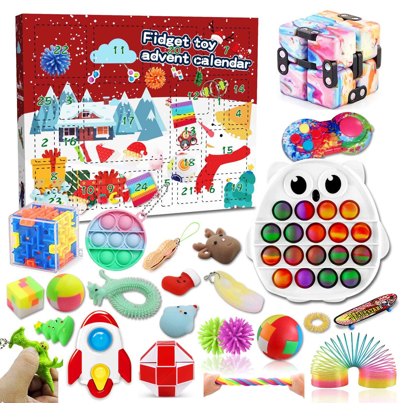 Advent Calendars 2021 Fidget Advent Calendar Toy Pop Set, 24DAYS Christmas Countdown Calendar Sensory Stress Relief Toys Pack, Surprise Gifts Box Xmas Party Favor