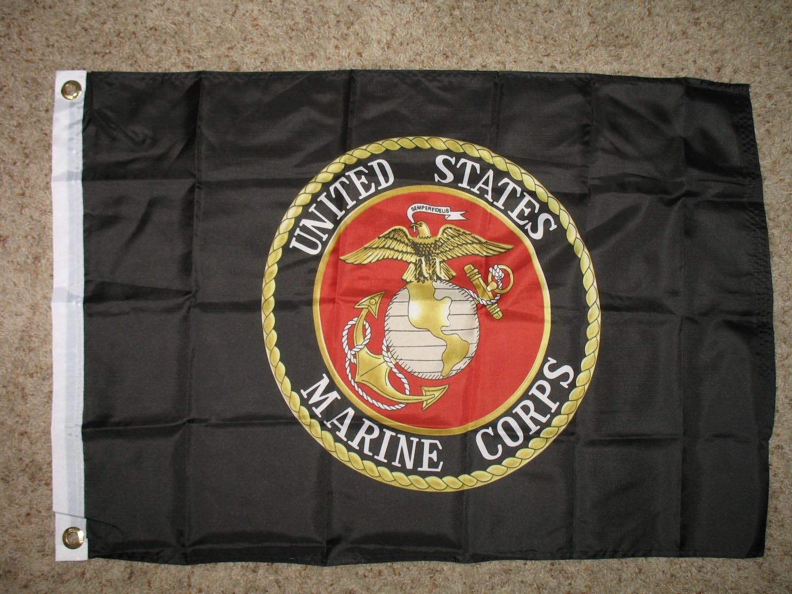 2'X3' Black USMC Seal Crest Flag Banner (Super Poly)