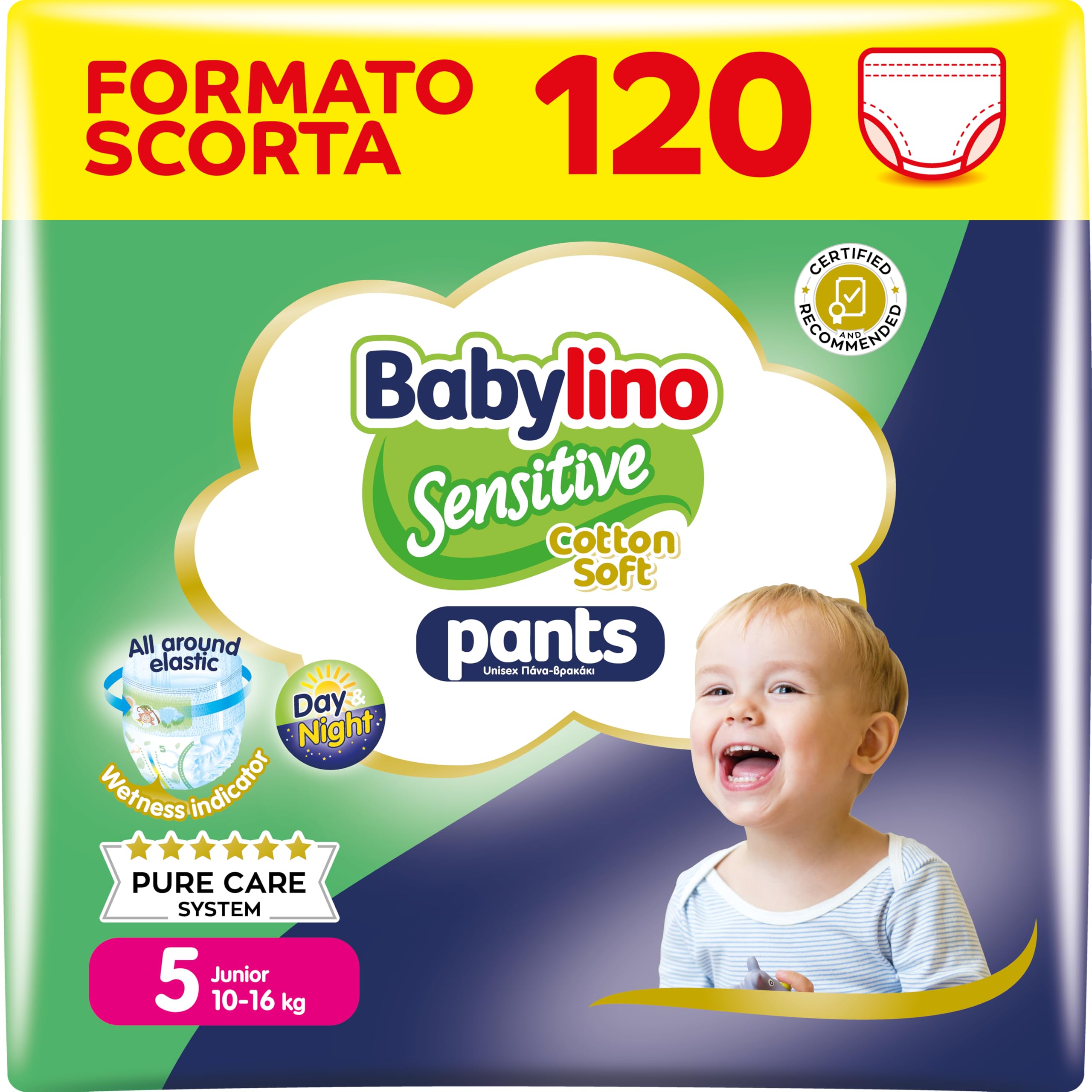 Babylino Sensitive Cotton Soft Pannolini Mutandina Taglia 5, Pants Junior (10-16