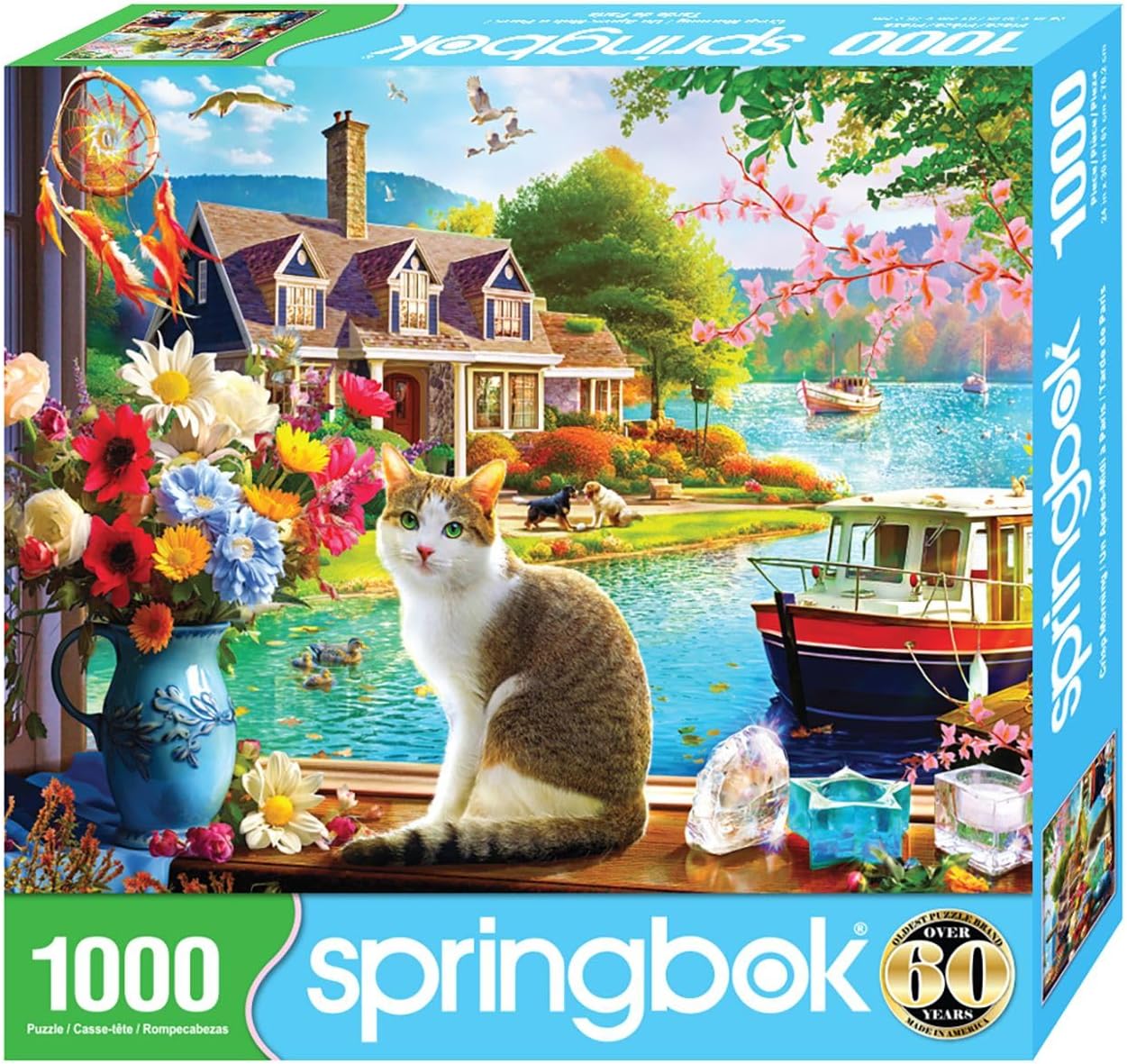 Springbok Crisp Morning 1000 Piece Jigsaw Puzzle for Adults and Families - Features a Cat Enjoying a Lakeside View - Finished Size 30" x 24"