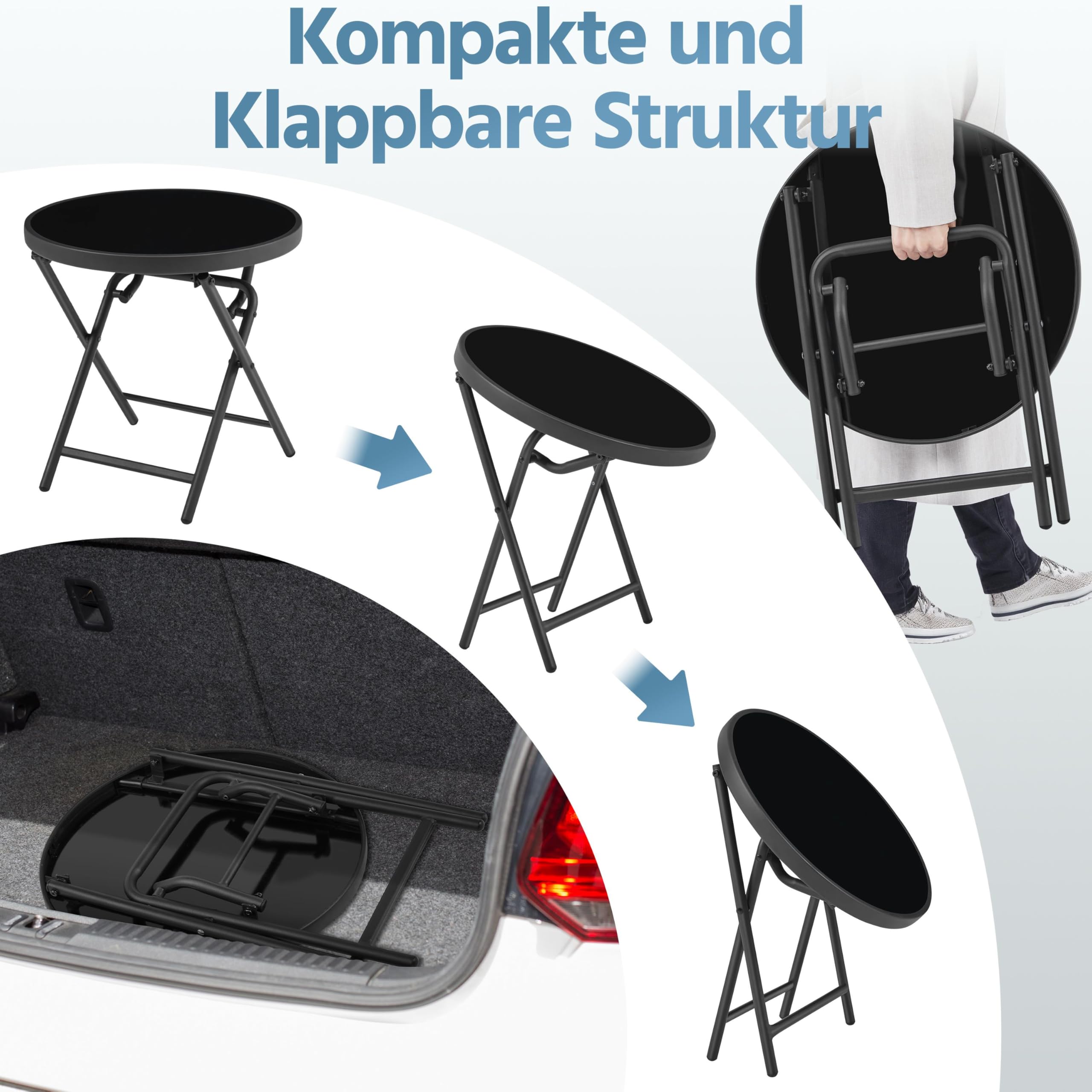 Yaheetech Klappbar Runder Beistelltisch ø46 cm aus Glas & Metall Gartentisch Kaffeetisch Balkontisch wetterfest pflegeleicht für Balkon Garten Terrasse