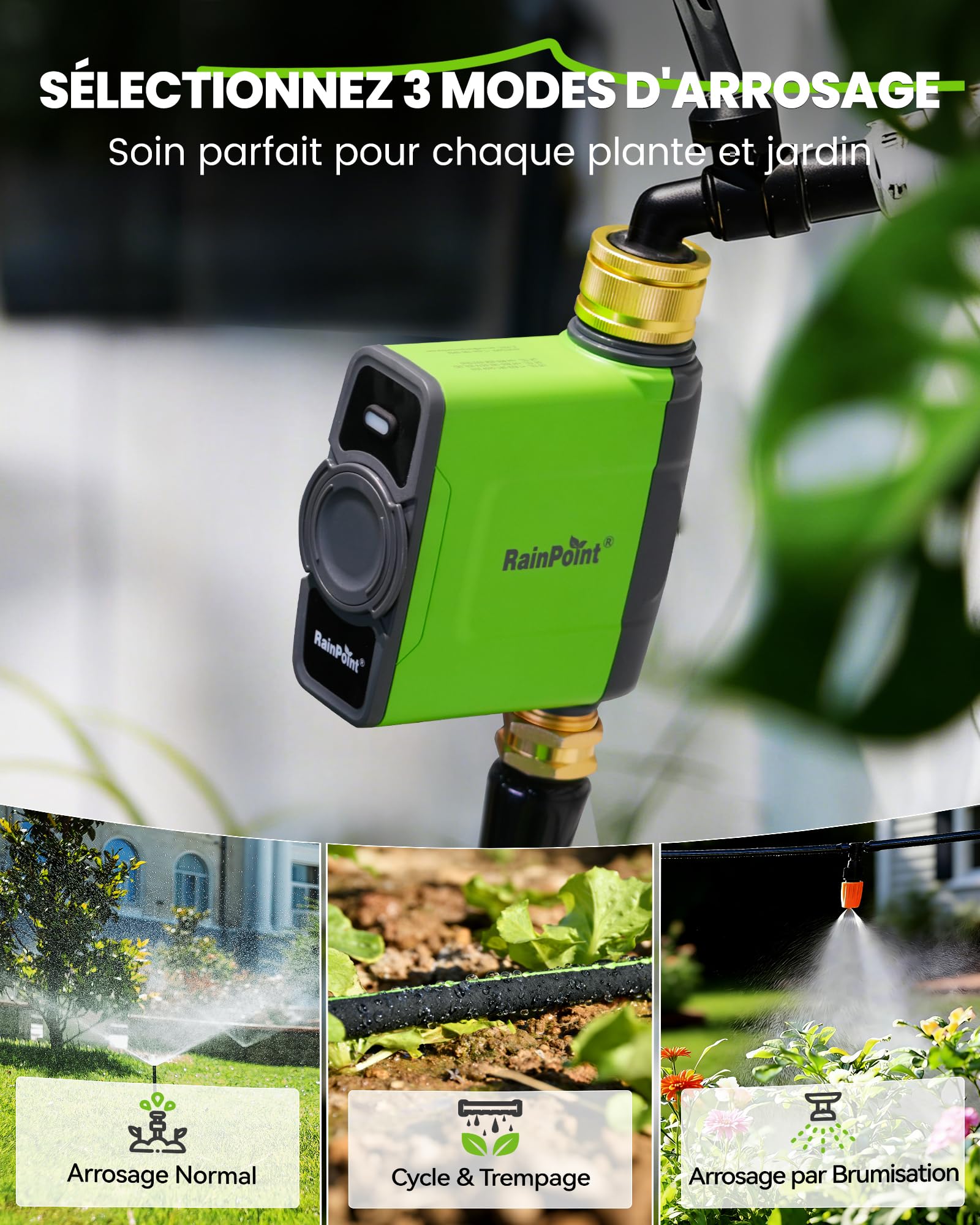 RAINPOINT Programmateur Arrosage WiFi sans Passerelle d'antenne, Doit être utilisé avec la passerelle HWG023/HWG040, Seulement 2,4 GHz, Étanche IP65 Minuteur Arrosage, Entrée et Sortie en Laiton