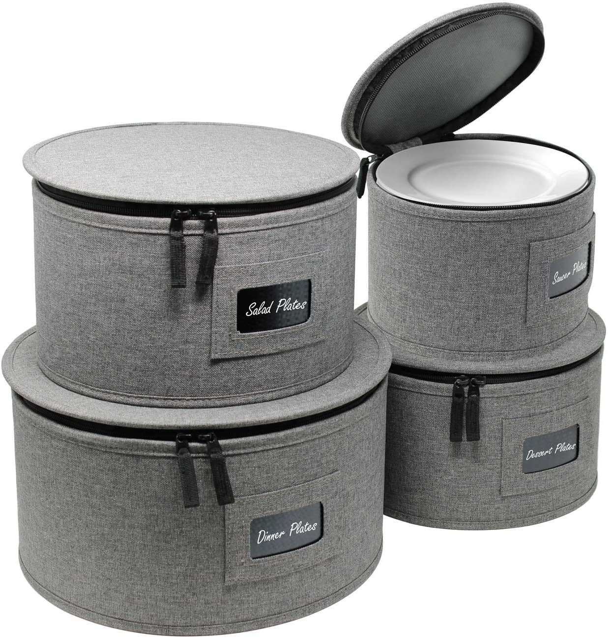 Sorbus China Dinnerware Storage Hard Shell Holders ‚ Round Plate and Cup, Separated Quilted Protection, Felt Plates Protectors - 4-Piece Sturdy Set for Protecting Transporting, Service for 12