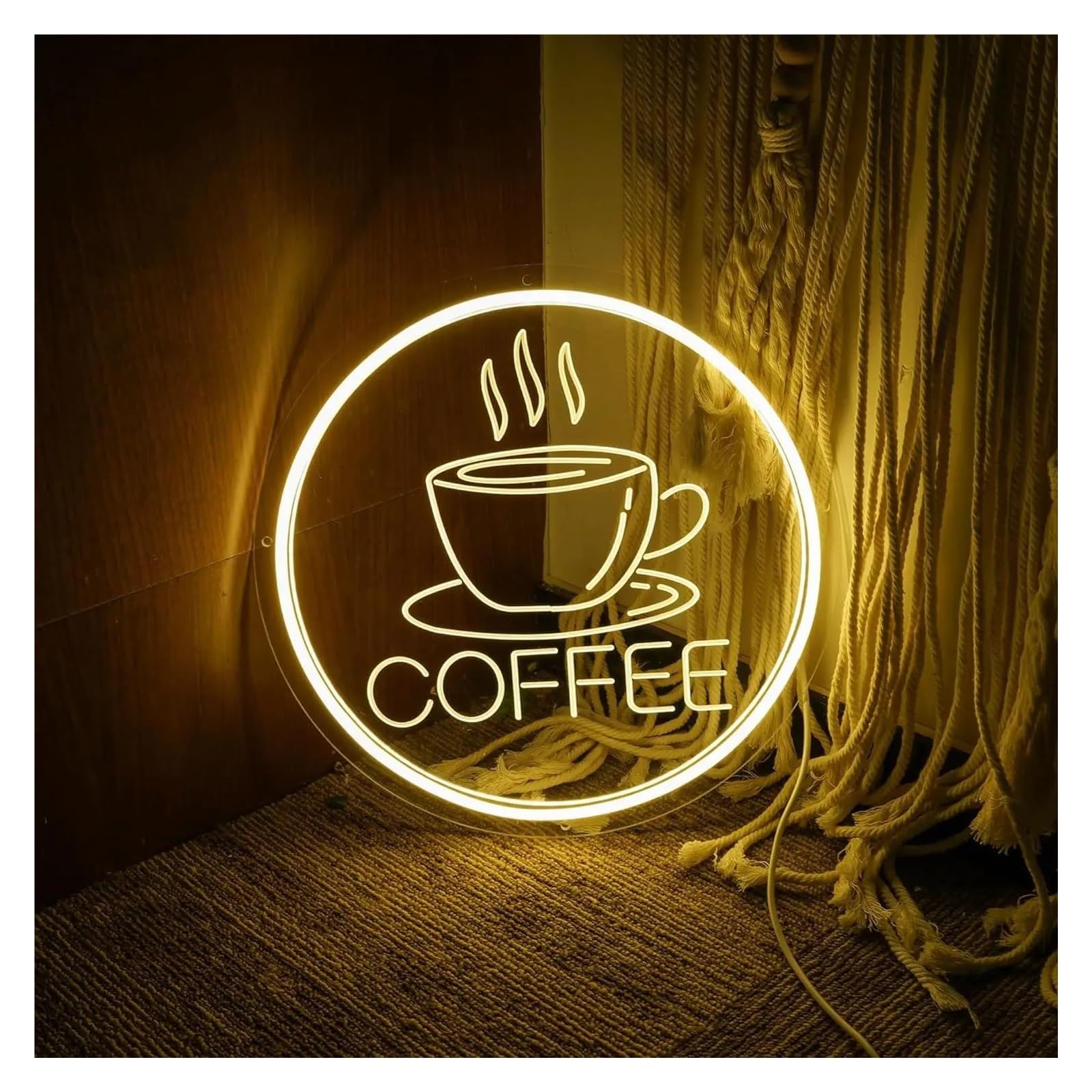 Luz de Diseño de Digital Letrero De Neón Coffee Para Luz De Pared, Lámpara De Noche Blanca Cálida, Alimentada Por USB Para Barbacoa, Tienda, Restaurante, Cerveza, 31cm×31cm