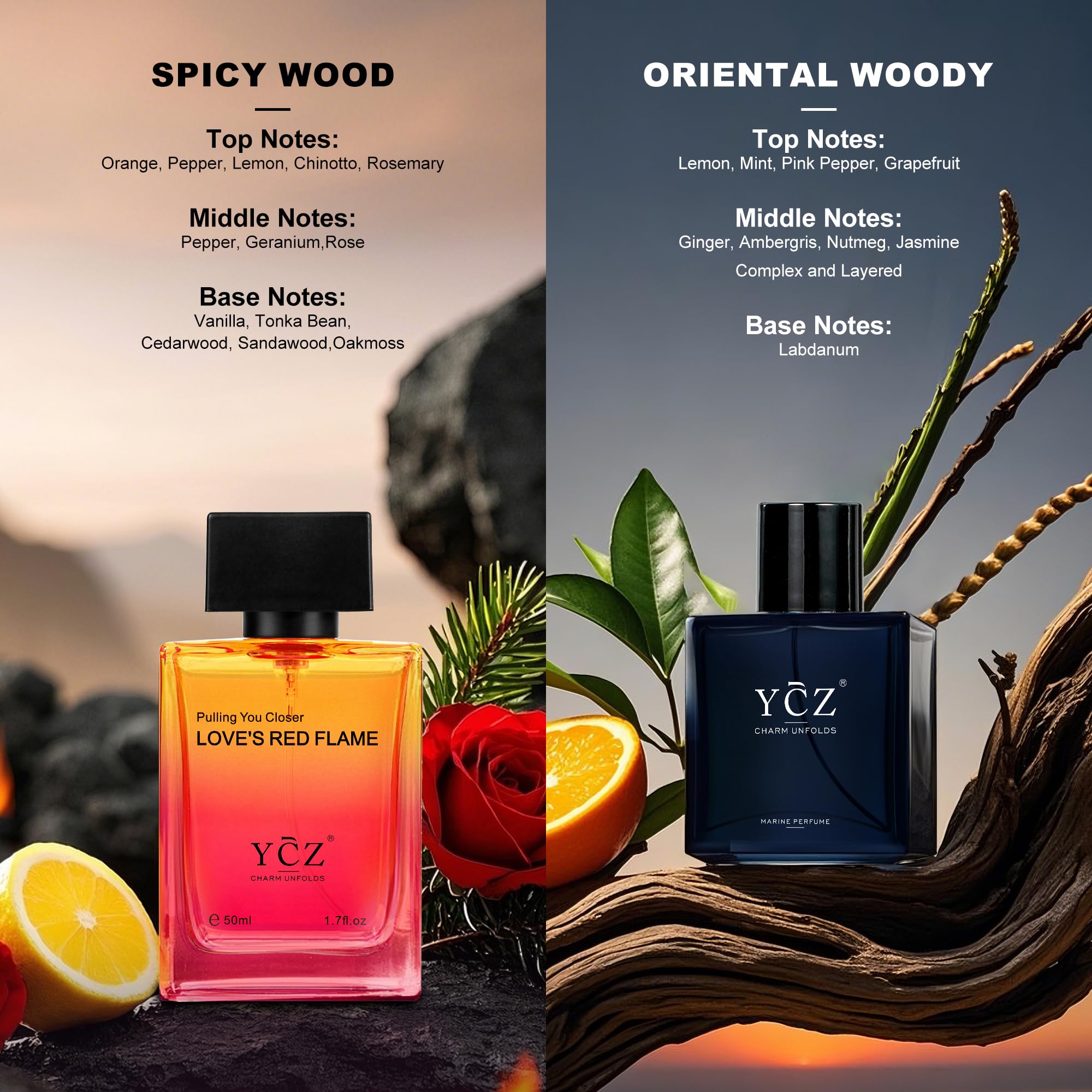 Ycz Parfum Herren Set 2x50ml,Langanhaltend Eau de Parfüm Herren Duft mit Orientalische Holz und Würziger Holzduft,Eignet sich für viele Anlässe und ist das perfekte Geschenk für den Gentleman