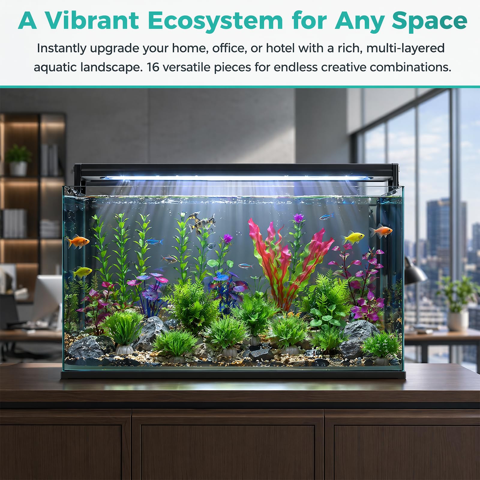 Aquarium Pflanzen, Aquarium Deko, Künstliche Aquarienpflanzen, 16 Stück realistische Wasserpflanzen für Aquarium Dekorationen und Fischbecken