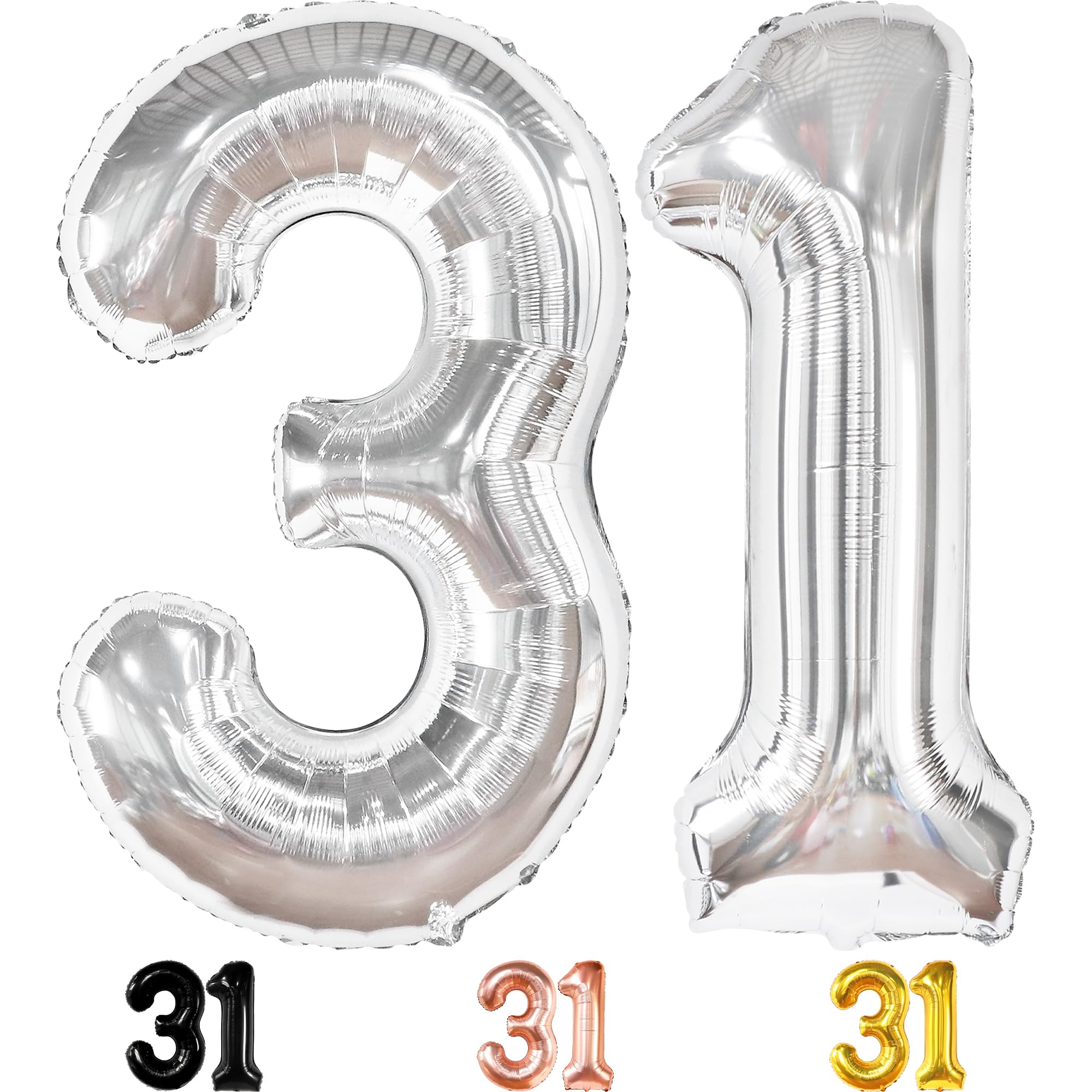 KatchOn Silver 31 Balloons - Huge, 40 Inch | 31st Birthday Decorations for Men & Women | Shiny Number 31 Balloons for Anniversary
