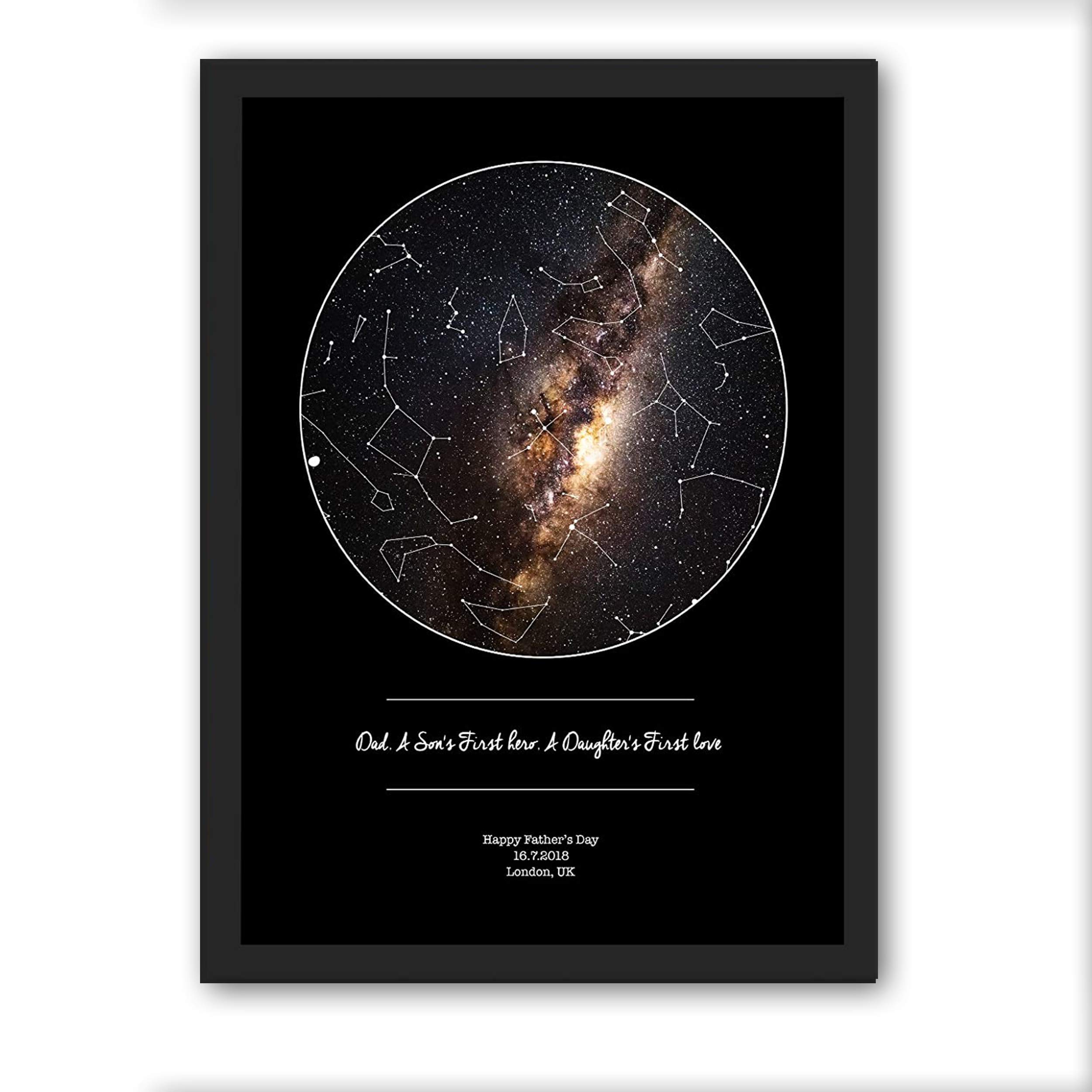 Forefrontdesigns Black Personalised Special Dad/Father Fathers Day Star Map Chart Astronomical Print, Framed/Unframed