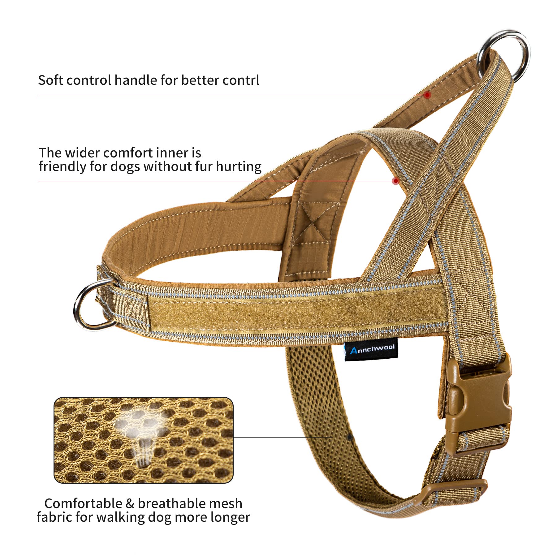 Annchwool No Pull Dog Harness with Soft Padded Handle-Reflective Strip Escape Proof and Quick Fit to Adjust Dog Harness-Easy for Training Walking for Small & Medium and Large Dogs(Brown,S) - image 4