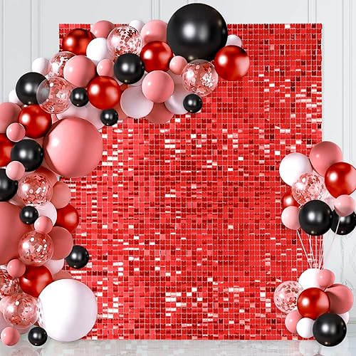 Telón de fondo rojo con lentejuelas brillantes, 24 paquetes para decoración de fiestas, fotografía, boda, fiesta, panel de pared