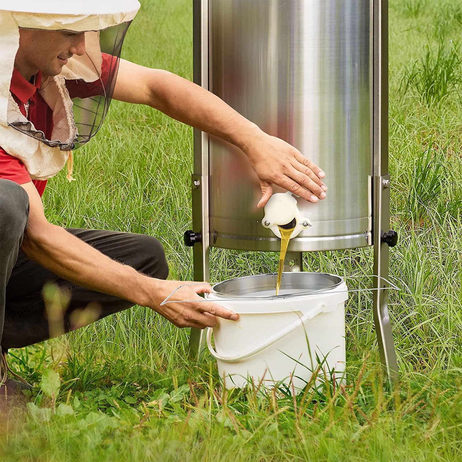 Passoire à miel double en acier inoxydable pour seau de 18 litres, extracteur de miel avec bras extensibles jusqu'à 41,9 cm, équipement d'apiculture