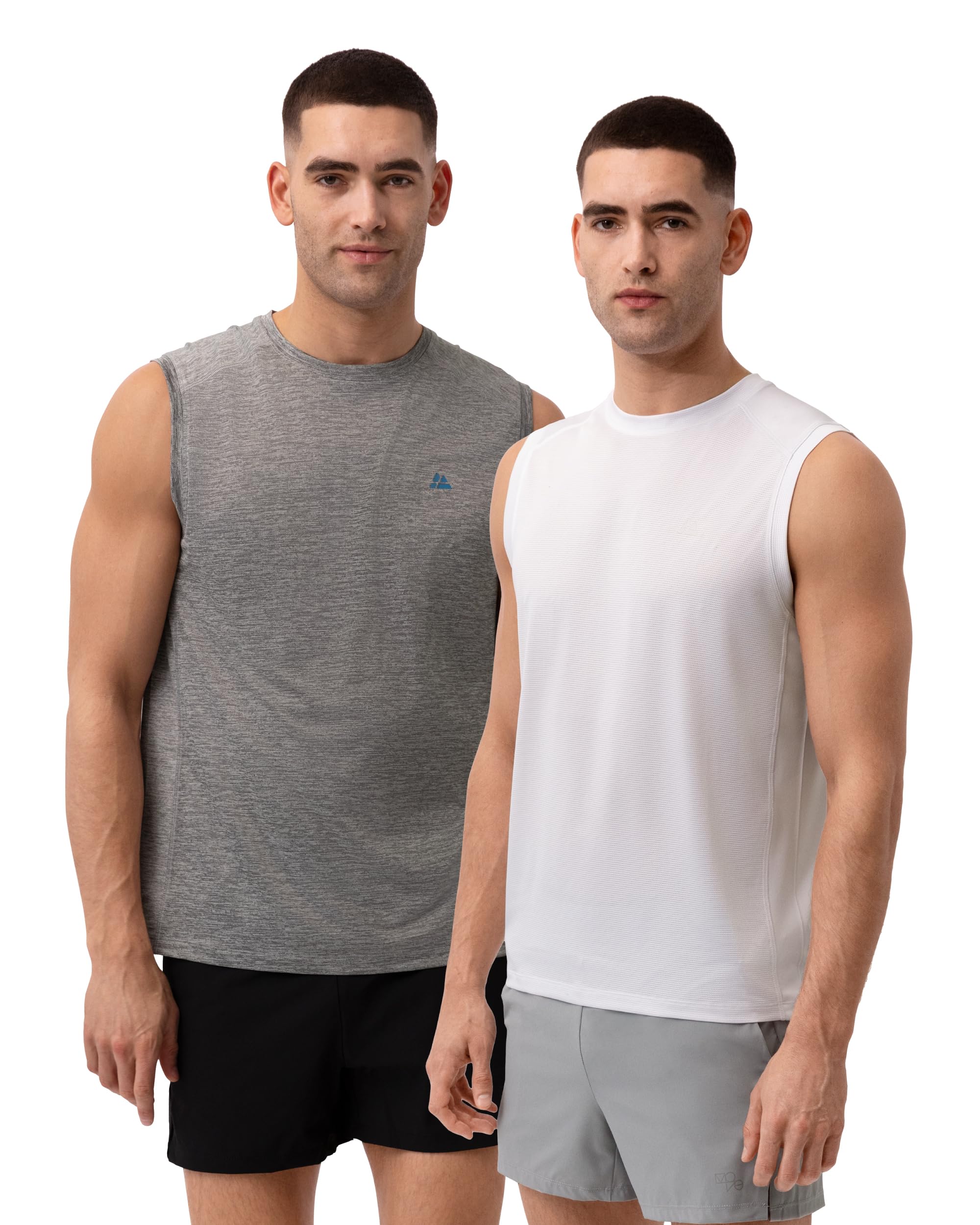DANISH ENDURANCE Tank Top for Men, Gym Running Vest, Athletic Sleevless Tshirt, 1 or 2 Pack, Multicolor (1xGrey Melange, 1xWhite) 2-Pack, Large