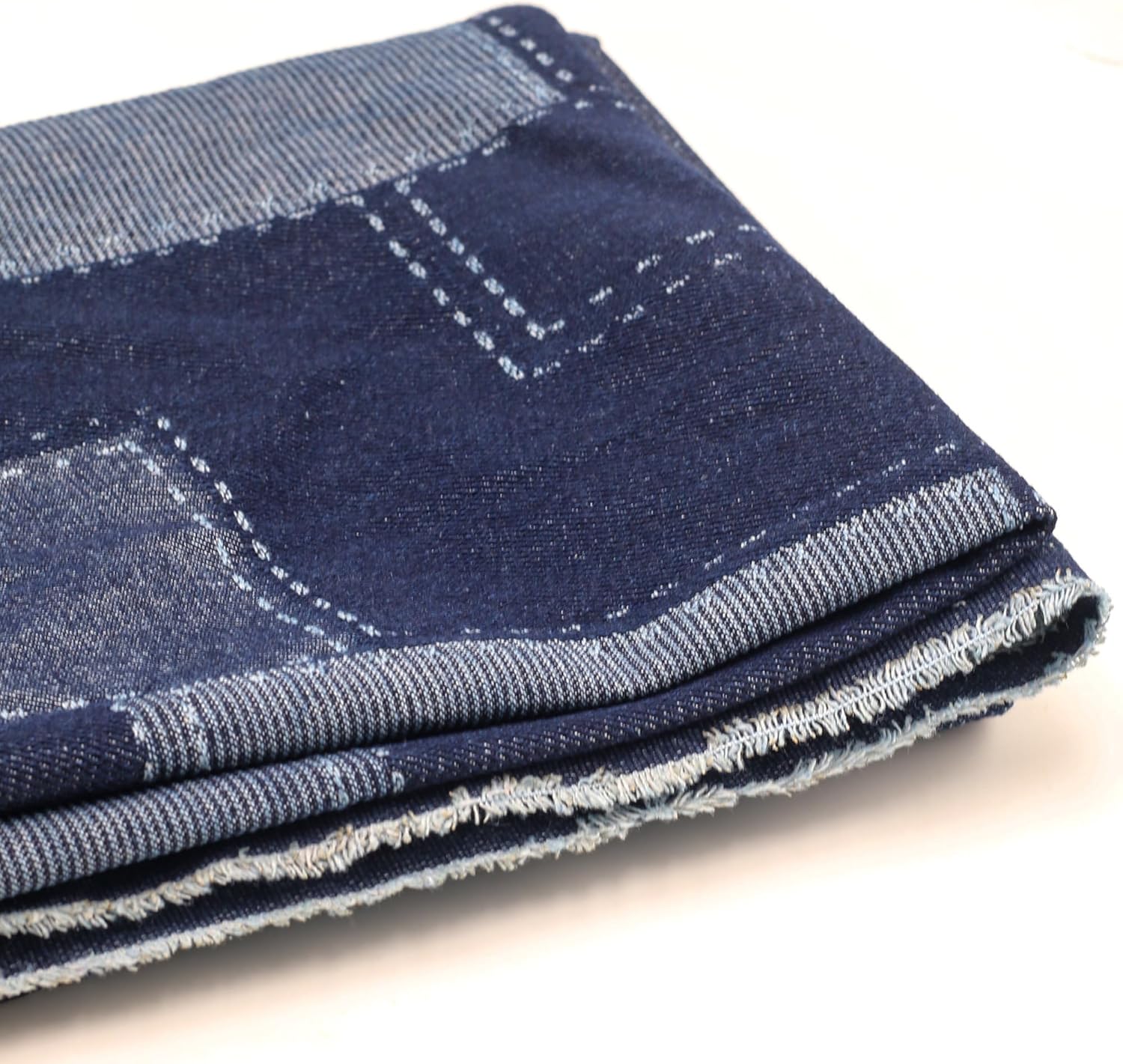 10oz Weight Denim Patchwork Fabric,Deep Blue Square Pattern,Cotton,67 Inches Wide,Pre-Washed,Non-Stretch,Retro Style for DIY Sewing,Jeans,Jackets & Decorative (2 Yard pre Cut)