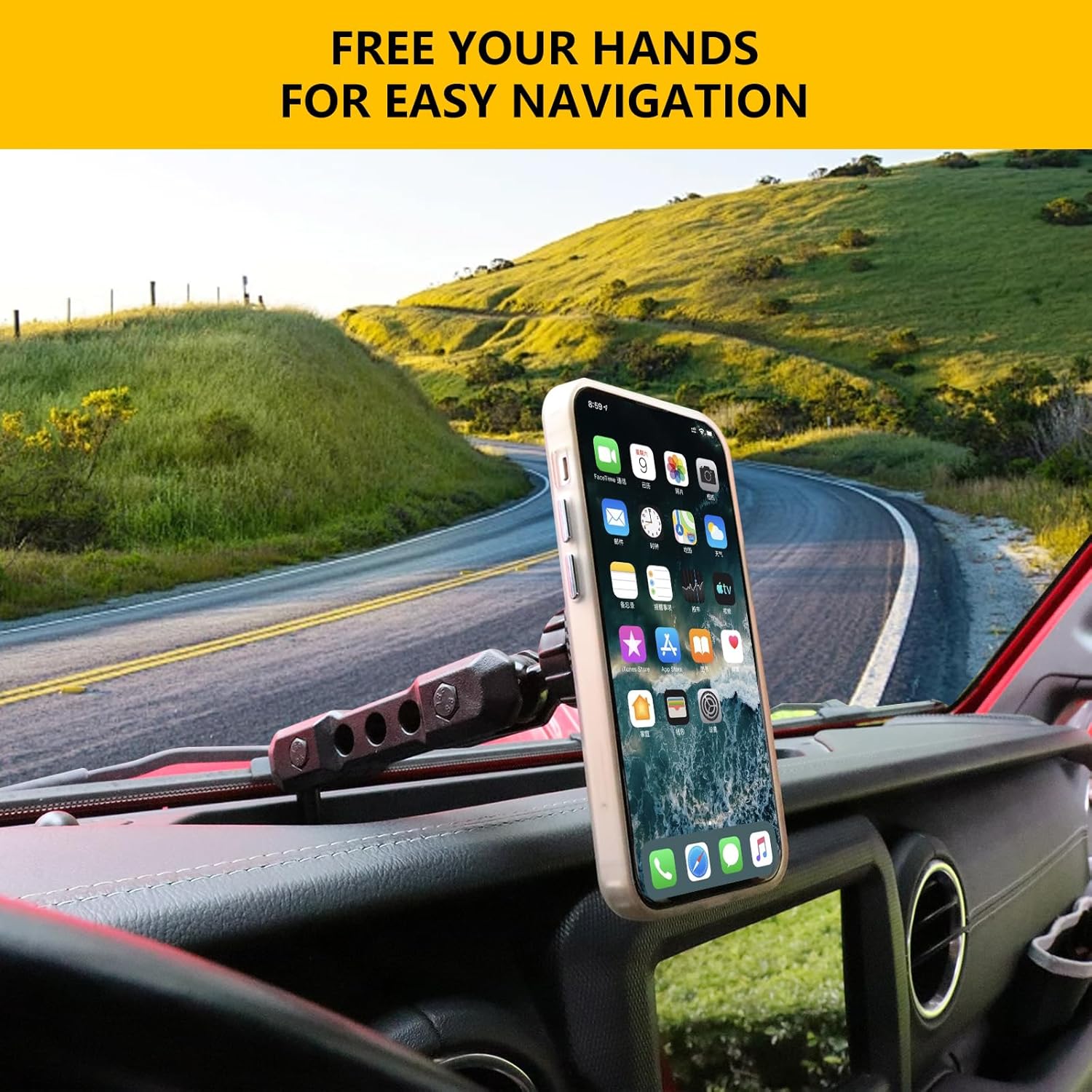 Magnetic Car DashPhone Holder Mount Dash Phone Mount Car Accessories for 2018-2023 Jeep Wrangler Jl 2/4 Door 4XE Gladiator JT 360° Adjustable Cell Phone Car Mount,Black