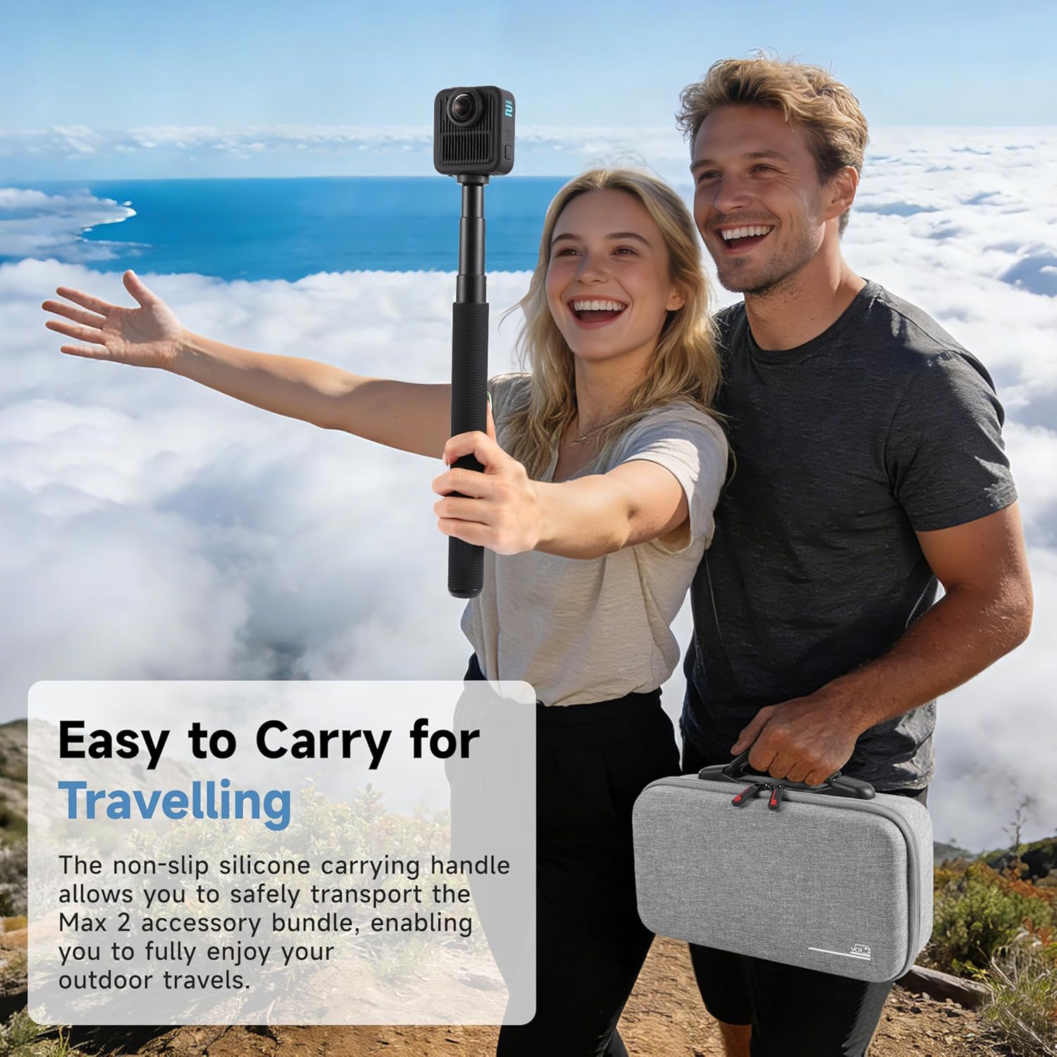 STARTRC VCR Max 2 Carrying Case for Gopro Max 2 Storage Travel Bag Accessories Compatible with Go pro Max 2 Dual Battery Charger/4ft (1.2m) Extension Pole