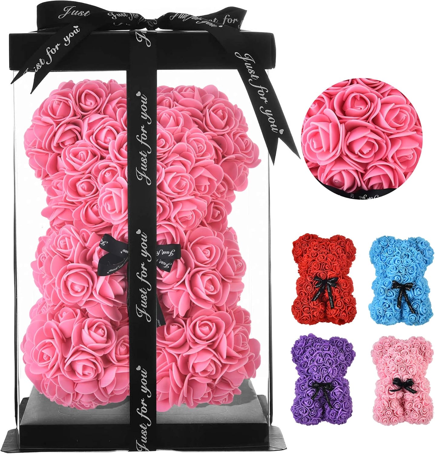 Artificial Flowers Rose Bear ,Rose Teddy Bear, Flower Bear Cub, Forever Rose Everlasting Flower for Window Display, Anniversary Christmas Valentines Gift (Pink)