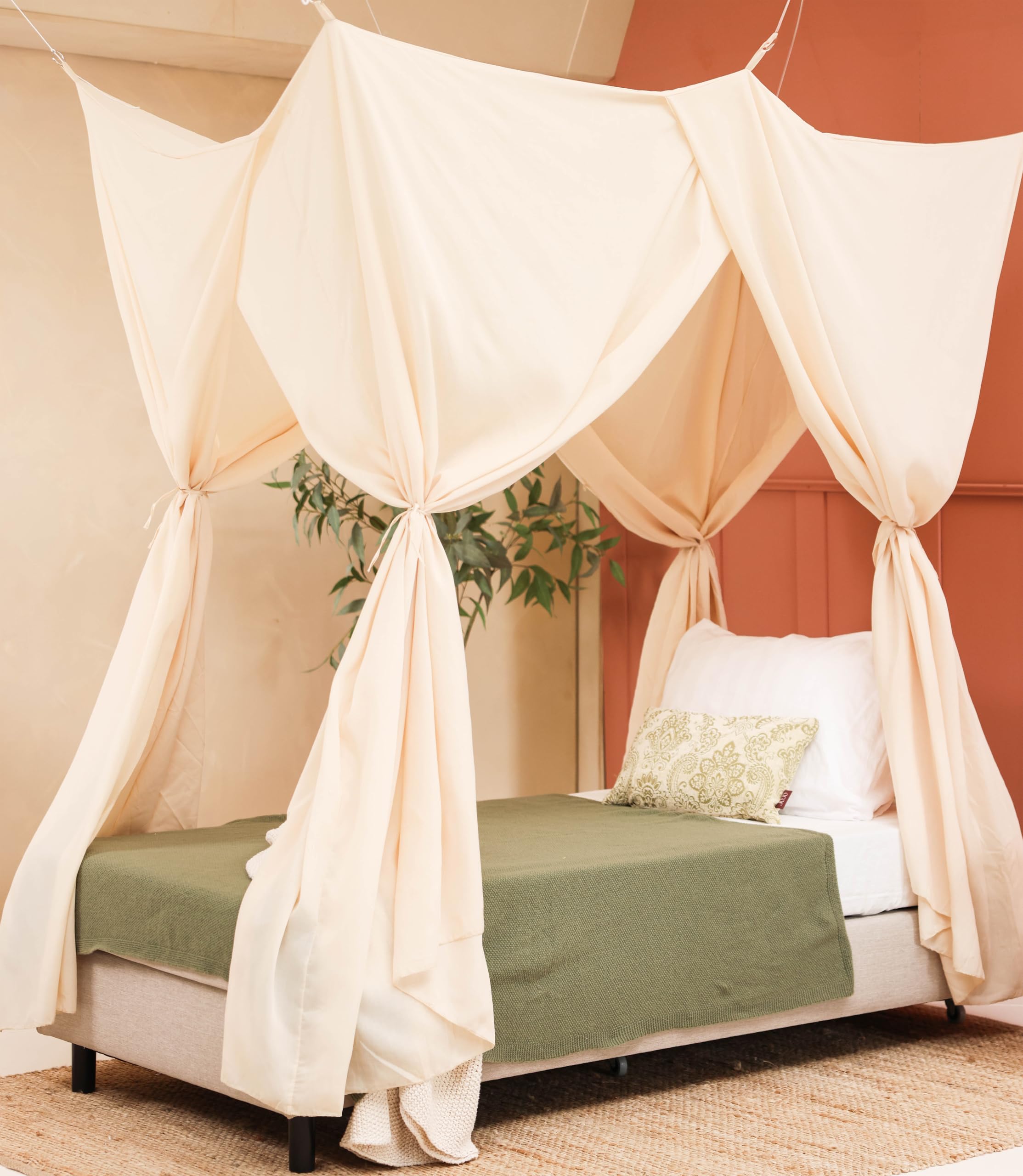 Mosquitera Cama Beige Crema Individual | Mosquitera Rectangular Tamaños | Dosel para Cama de Adolescentes & Adultos | Cama con Dosel Dormitorio | Toldo de guardería para niños y adolescentes | Toldo de tienda de campaña para niños pequeños
