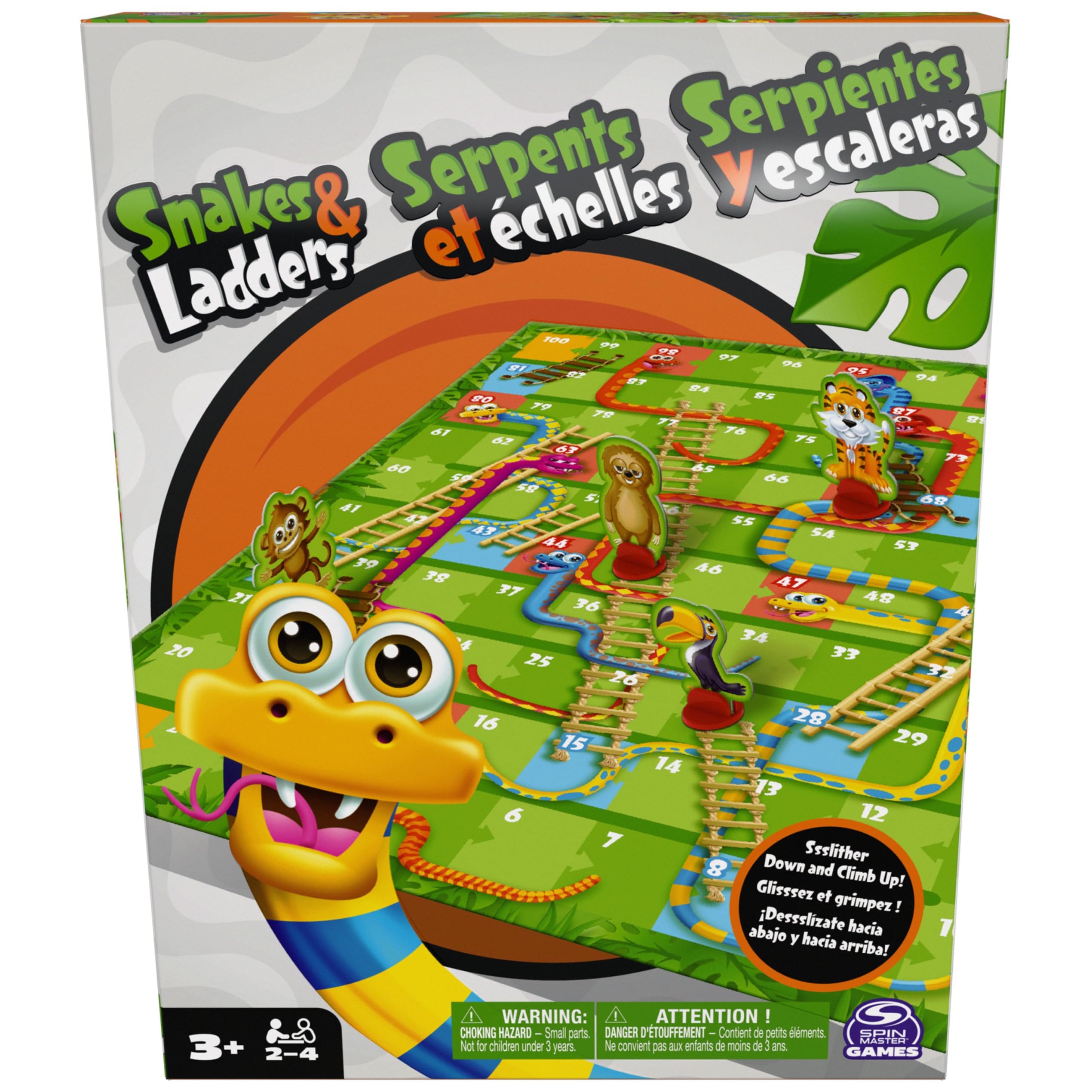 Spin Master Games, Snakes & Ladders Gioco per bambini colorato 2-4 giocatori Gioco da tavolo per famiglie Night Cool Things Fun Games, per bambini dai 3 anni in su