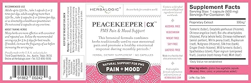Miniatura 2 de Herbalogic - Cápsulas de hierbas Peacekeeper CX - Reduce los cambios de humor relacionados con el síndrome premenstrual - Reduce los calambres y el