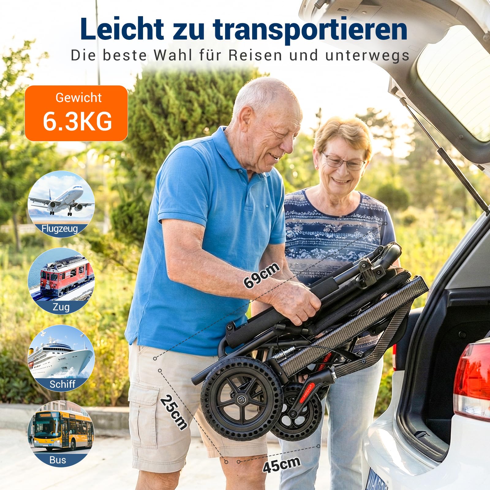 Care Parents rollstuhl Faltbar Ultra-Leicht (6,3kg),40cm Sitzbreite,Aluminium Reiserollstuhl,Kompakt für Flugzeug & Auto,Armlehnen Hochklappbar,Transportrollstuhl Schmal für Wohnung,bis 100kg(CP-A188)