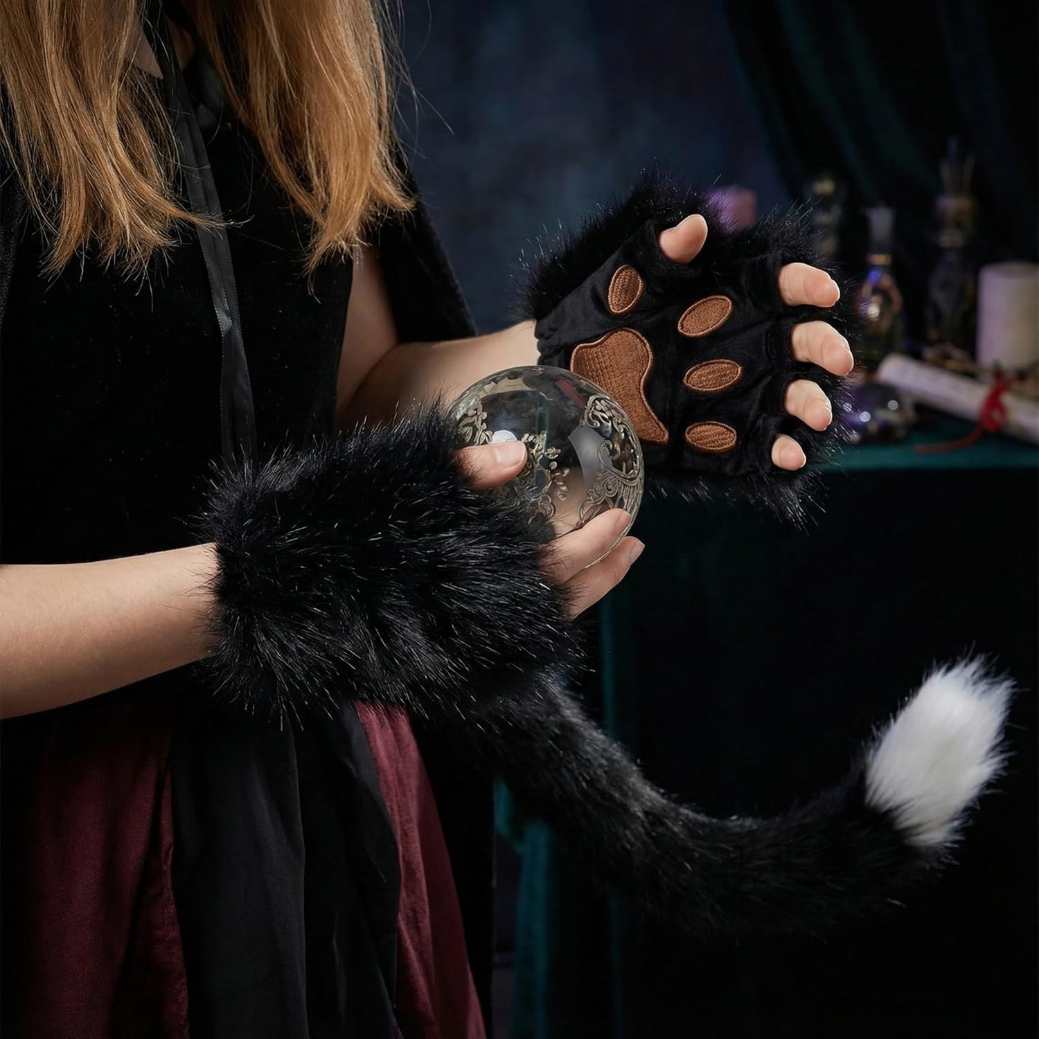 CHOICEONE A Cat In The Gloom Ears and Tail Set Suitable for halloween Easter Costume Nightshade Date Party