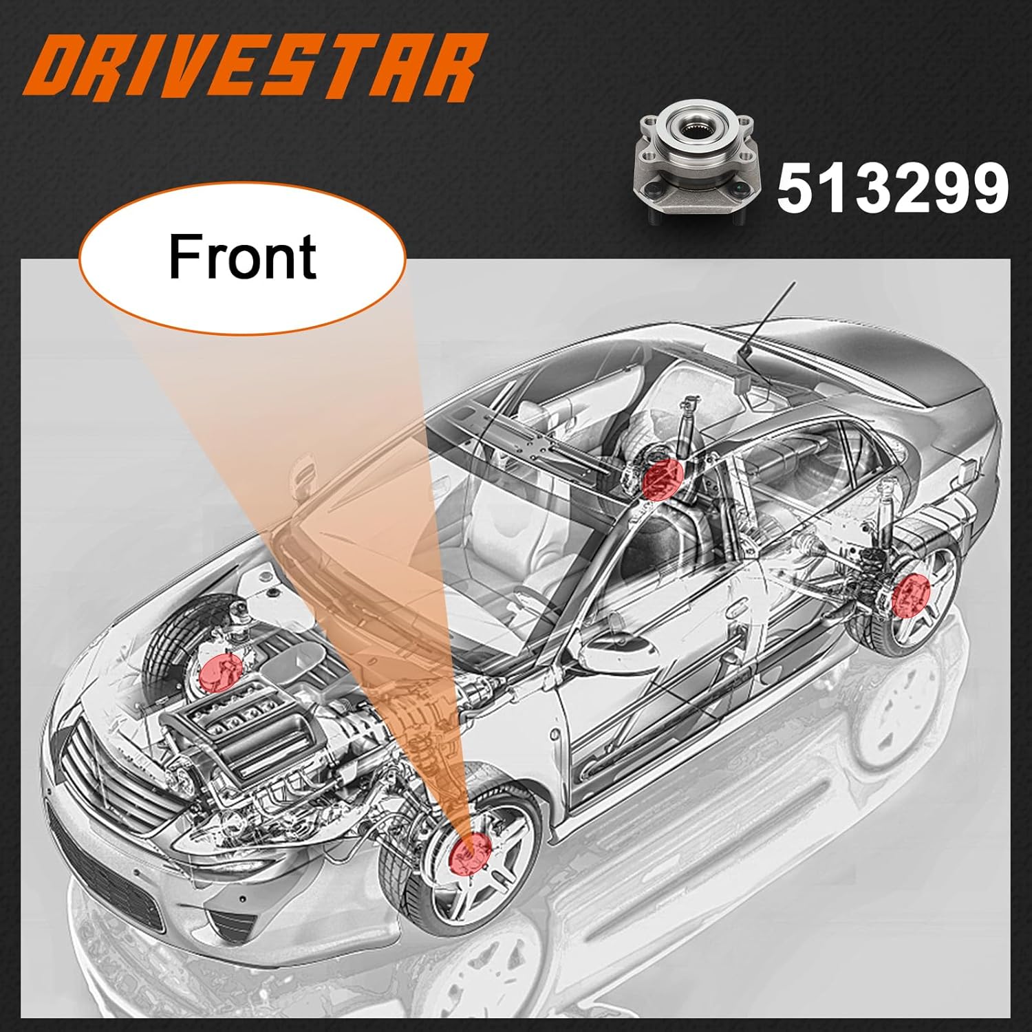 DRIVESTAR 513299 Front Driver or Passenger Side Wheel Hub and Bearing Assembly 4 Lugs for Nissan Sentra 2007 2008 2009 2010 2011 2012 Only for 2.0L 4cyl Engine with ABS