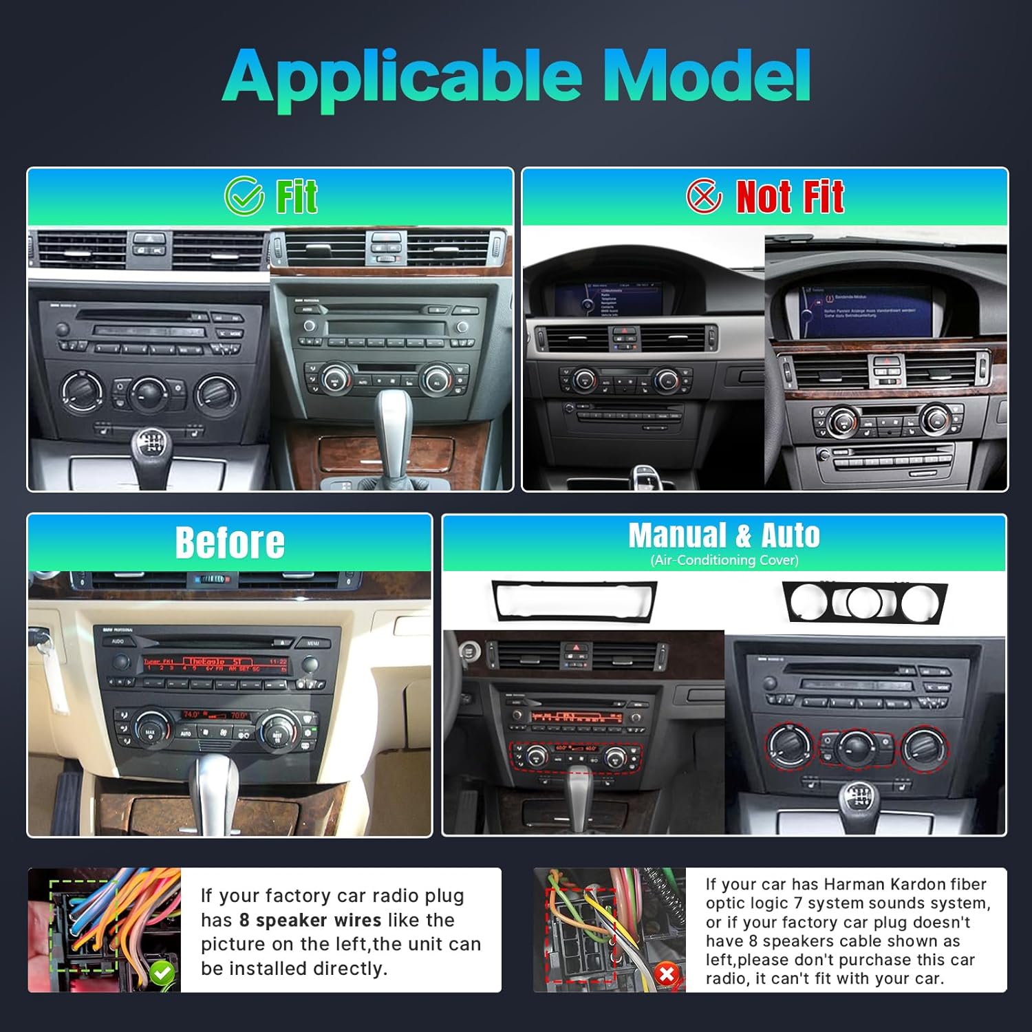 Leadfan 4+64GB Car Radio for BMW 3 Series 328i 335i 325i 2005-2011 (E90 E91 E92 E93), 9 inch Touch Screen Stereo for BMW 328i Wireless CarPlay Android Auto GPS Bluetooth FM SWC+Backup Camera