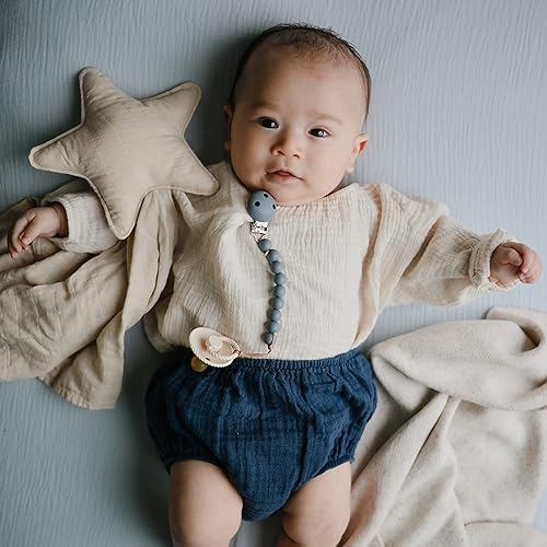 Miniatura 4 de mushie Sábana bajera ajustable de muselina extra suave para cuna, 192 hilos, 28 x 52 pulgadas (azul bebé) Azul bebé,Abejas,Daisy